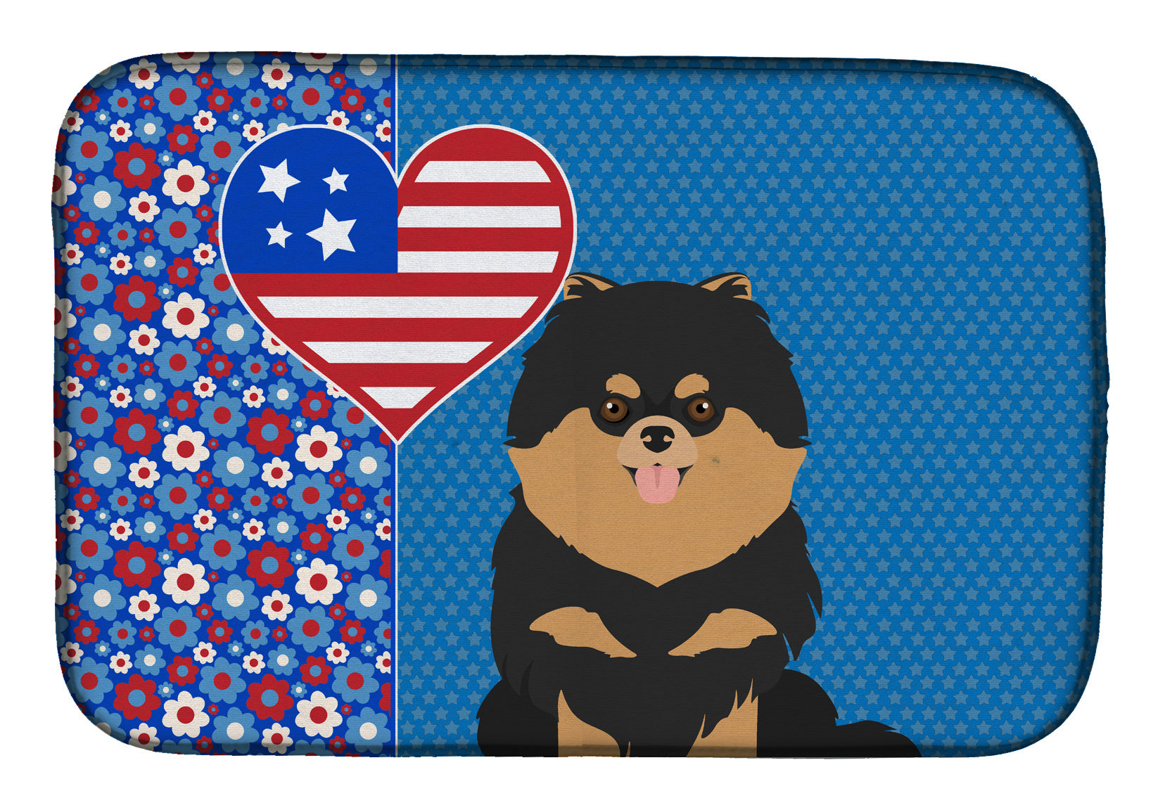 Black and Tan Pomeranian USA American Dish Drying Mat Absorbent Dish Drying Mat Pad for Kitchen Counter Dish Drainer Mat for Countertop, 14 x 21", Multicolor