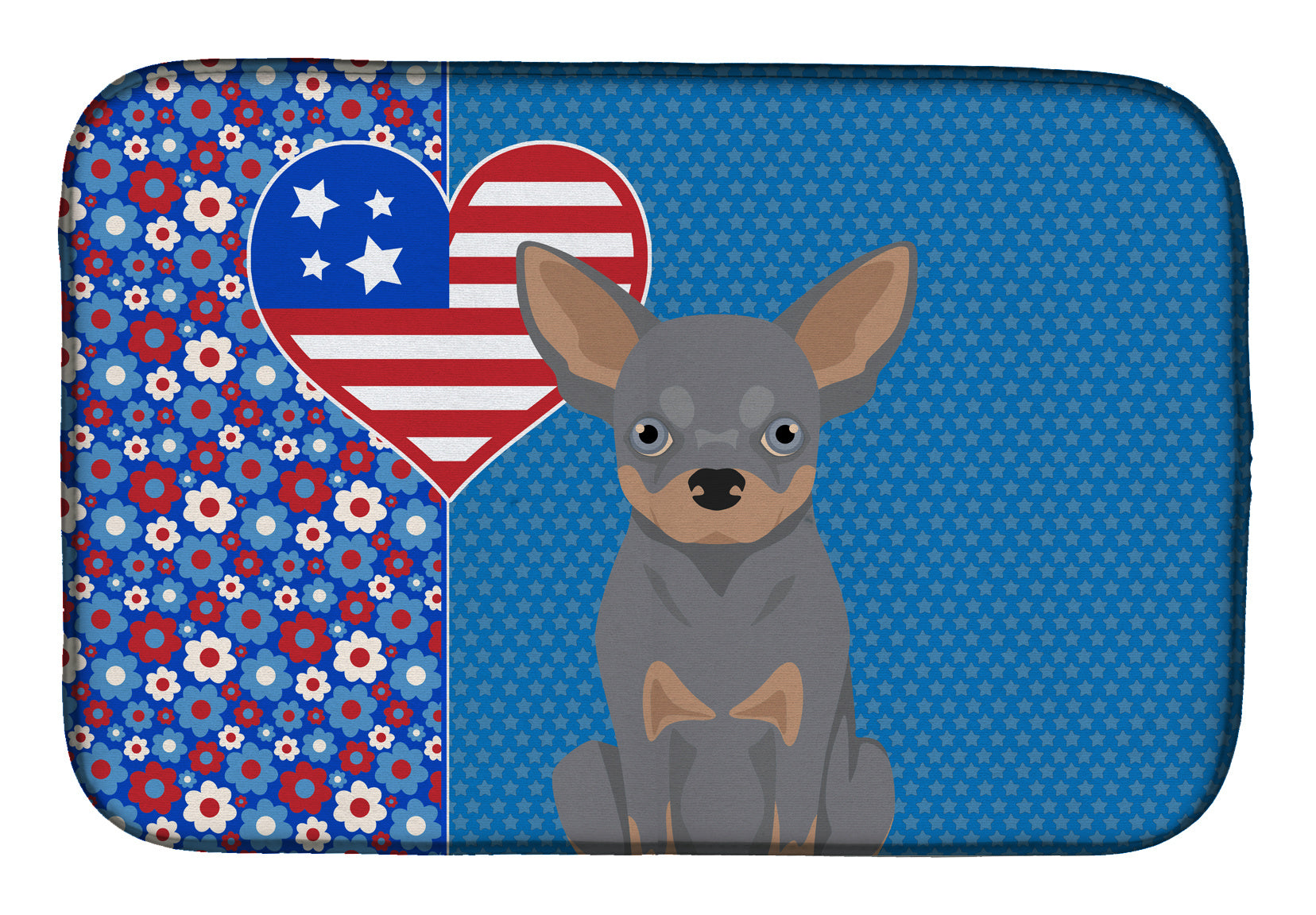 Blue and Tan Chihuahua USA American Dish Drying Mat Absorbent Dish Drying Mat Pad for Kitchen Counter Dish Drainer Mat for Countertop, 14 x 21", Multicolor