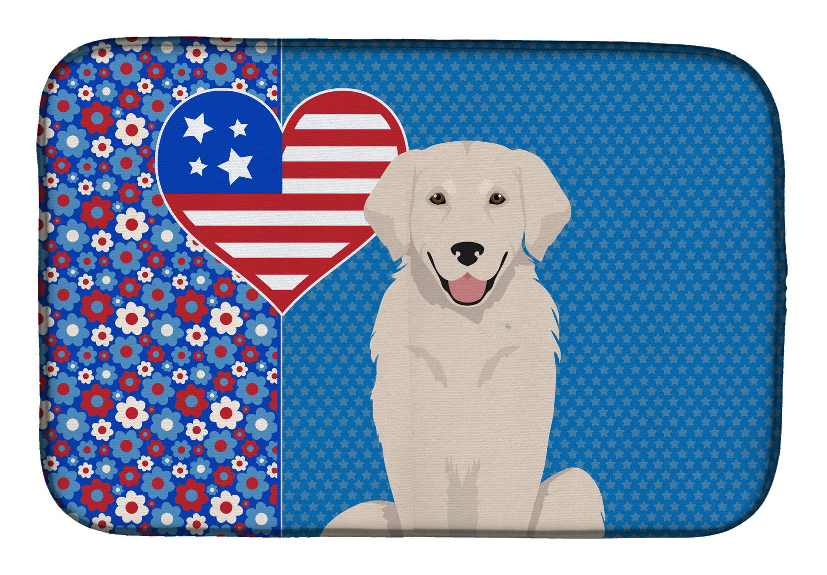 Cream Golden Retriever USA American Dish Drying Mat Absorbent Dish Drying Mat Pad for Kitchen Counter Dish Drainer Mat for Countertop, 14 x 21", Multicolor