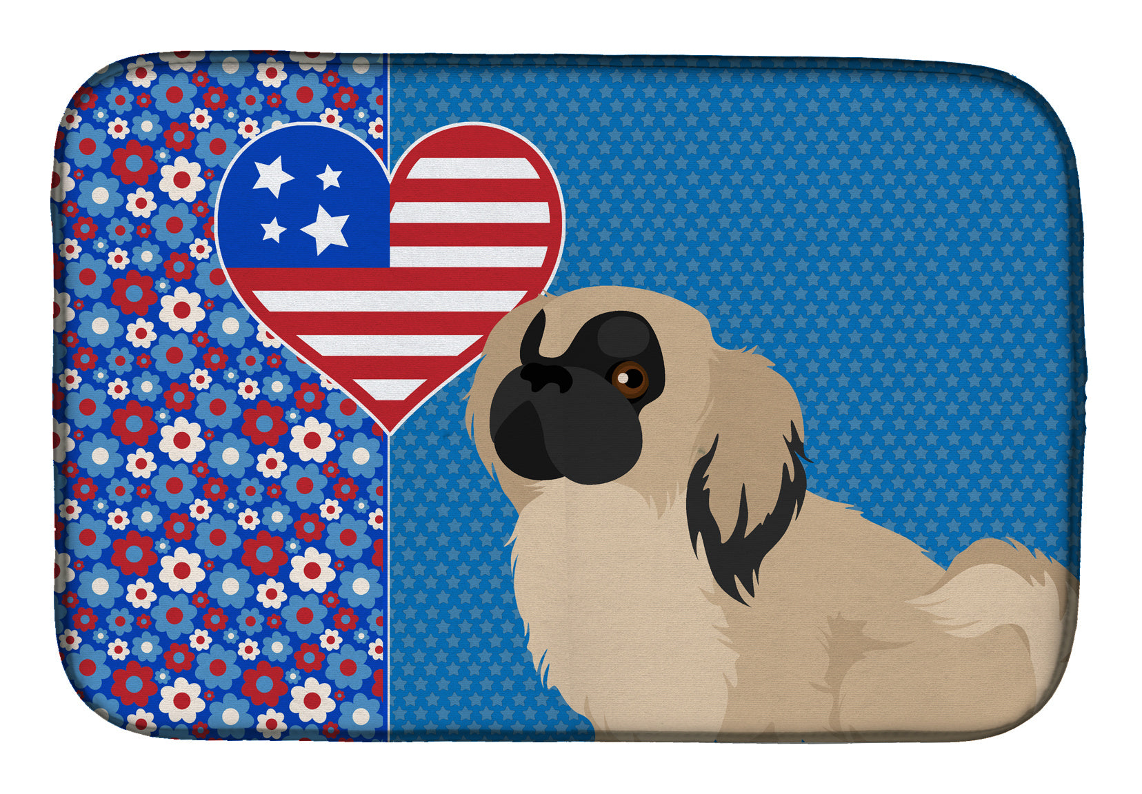 Cream Pekingese USA American Dish Drying Mat Absorbent Dish Drying Mat Pad for Kitchen Counter Dish Drainer Mat for Countertop, 14 x 21", Multicolor