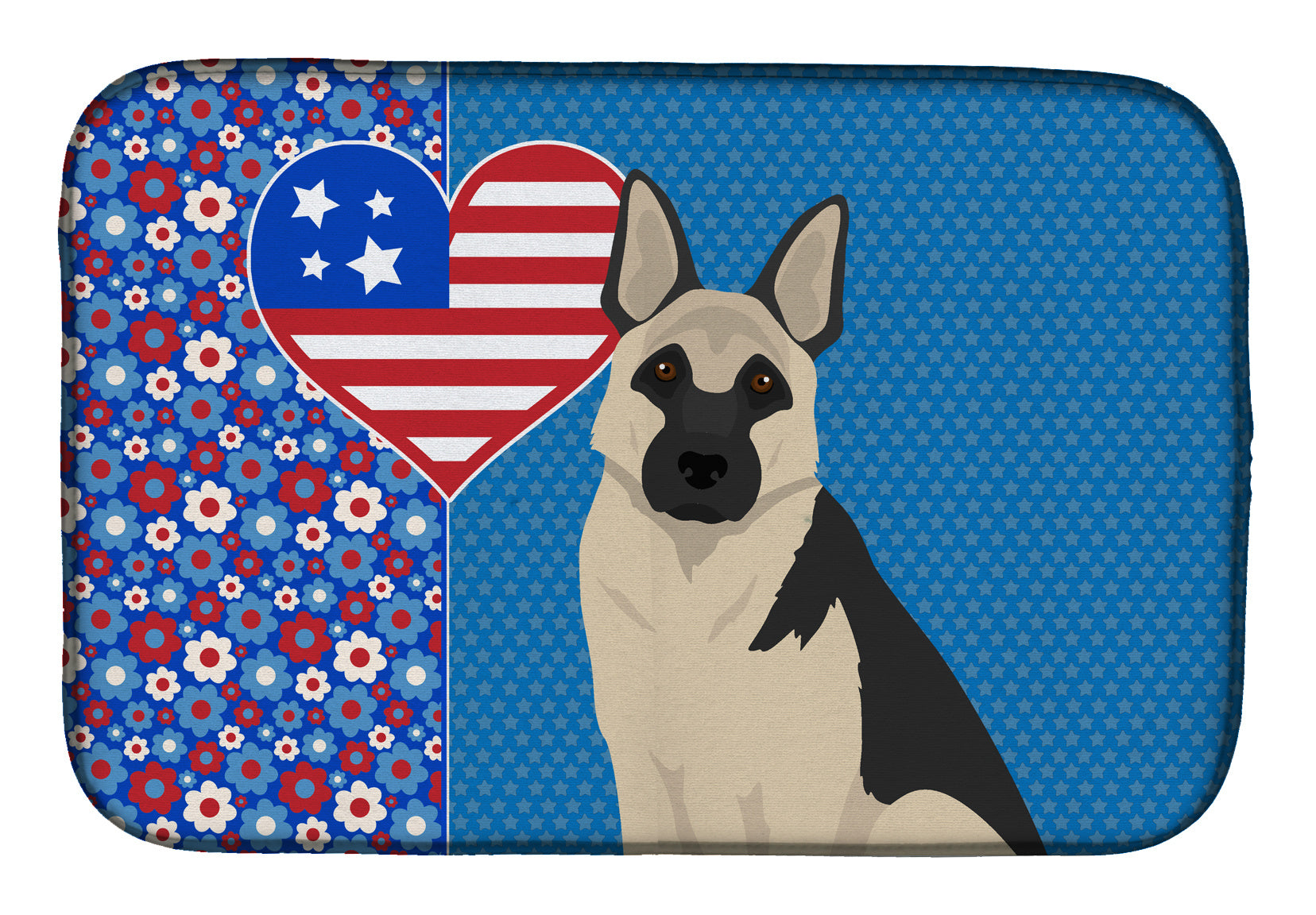 Black and Silver German Shepherd USA American Dish Drying Mat Absorbent Dish Drying Mat Pad for Kitchen Counter Dish Drainer Mat for Countertop, 14 x 21", Multicolor