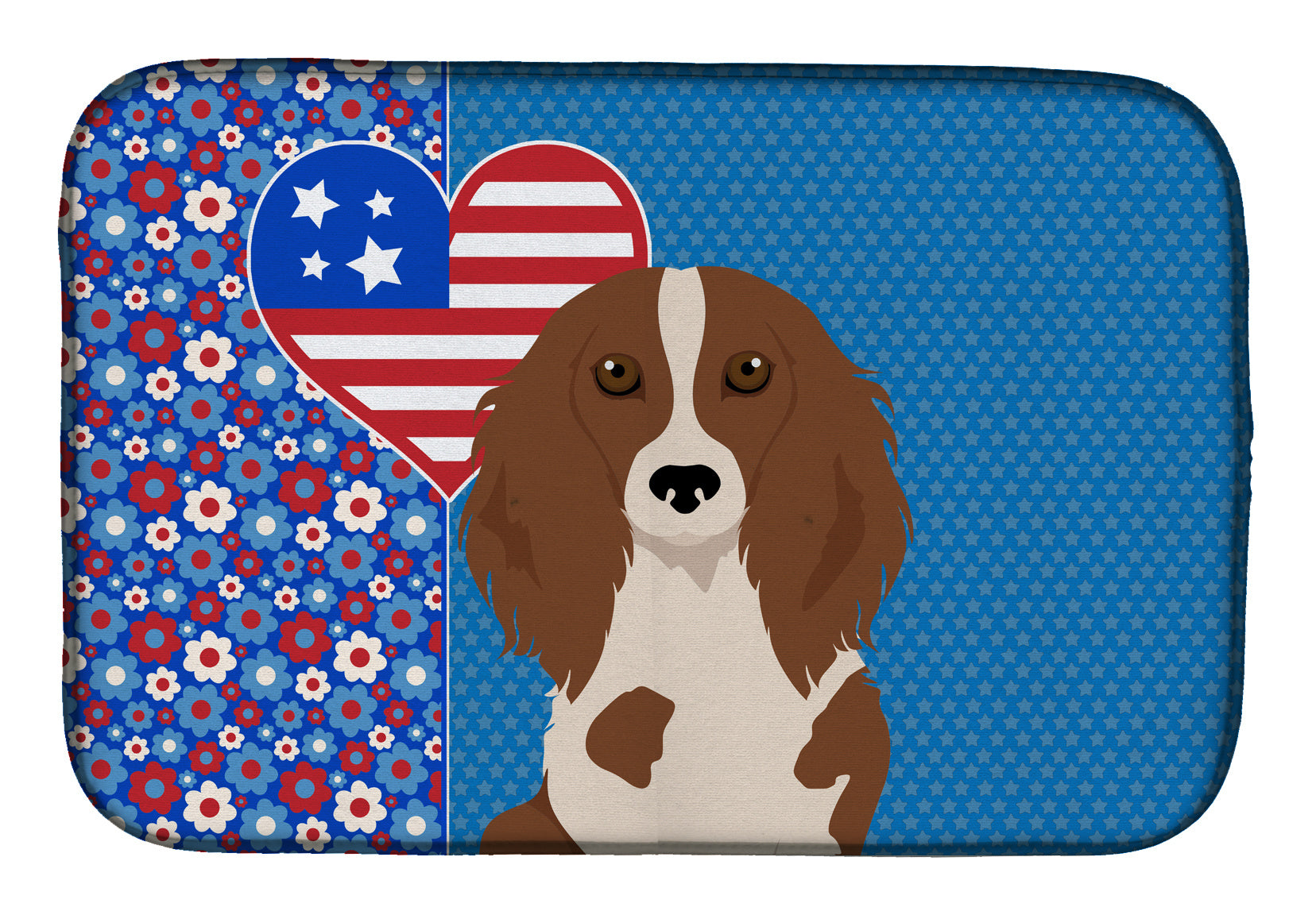 Longhair Red Pedbald Dachshund USA American Dish Drying Mat Absorbent Dish Drying Mat Pad for Kitchen Counter Dish Drainer Mat for Countertop, 14 x 21", Multicolor