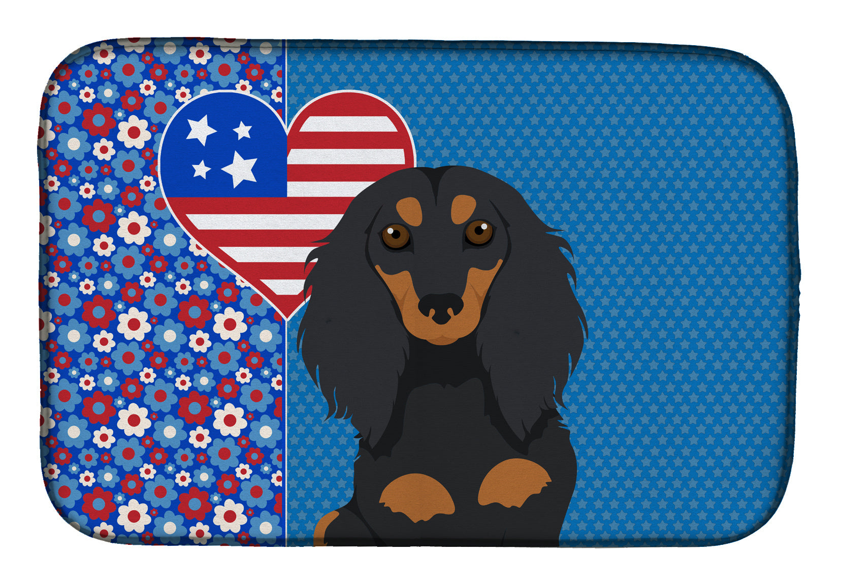 Longhair Black and Tan Dachshund USA American Dish Drying Mat Absorbent Dish Drying Mat Pad for Kitchen Counter Dish Drainer Mat for Countertop, 14 x 21", Multicolor