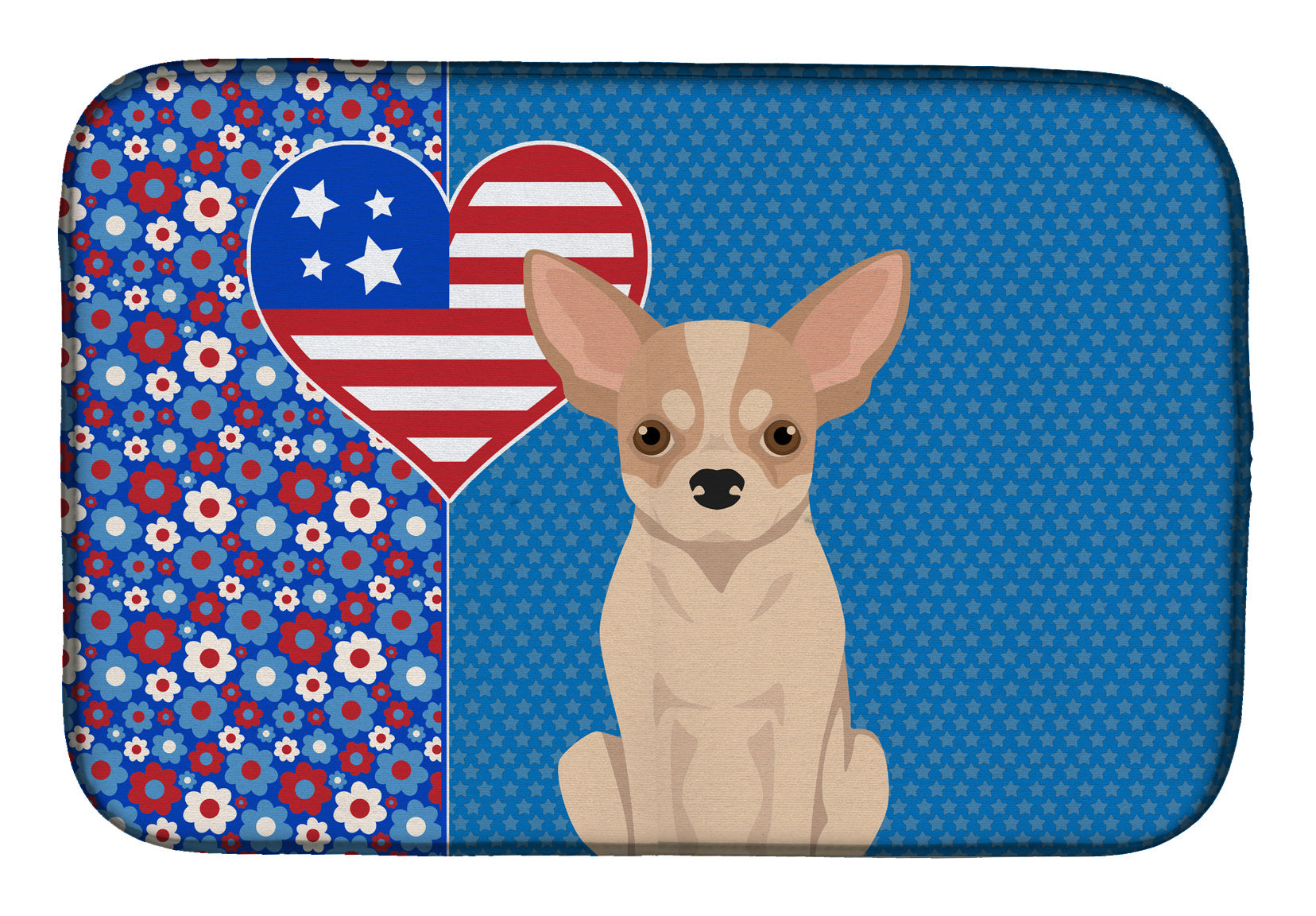 Fawn and White Chihuahua USA American Dish Drying Mat Absorbent Dish Drying Mat Pad for Kitchen Counter Dish Drainer Mat for Countertop, 14 x 21", Multicolor