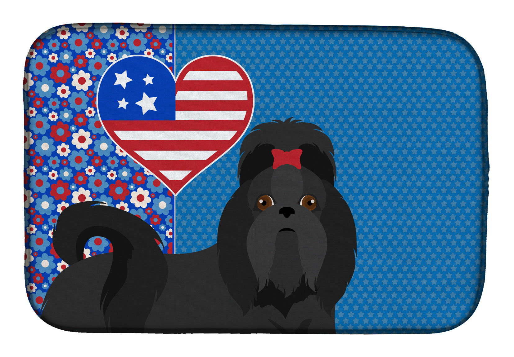 Black Shih Tzu USA American Dish Drying Mat Absorbent Dish Drying Mat Pad for Kitchen Counter Dish Drainer Mat for Countertop, 14 x 21", Multicolor