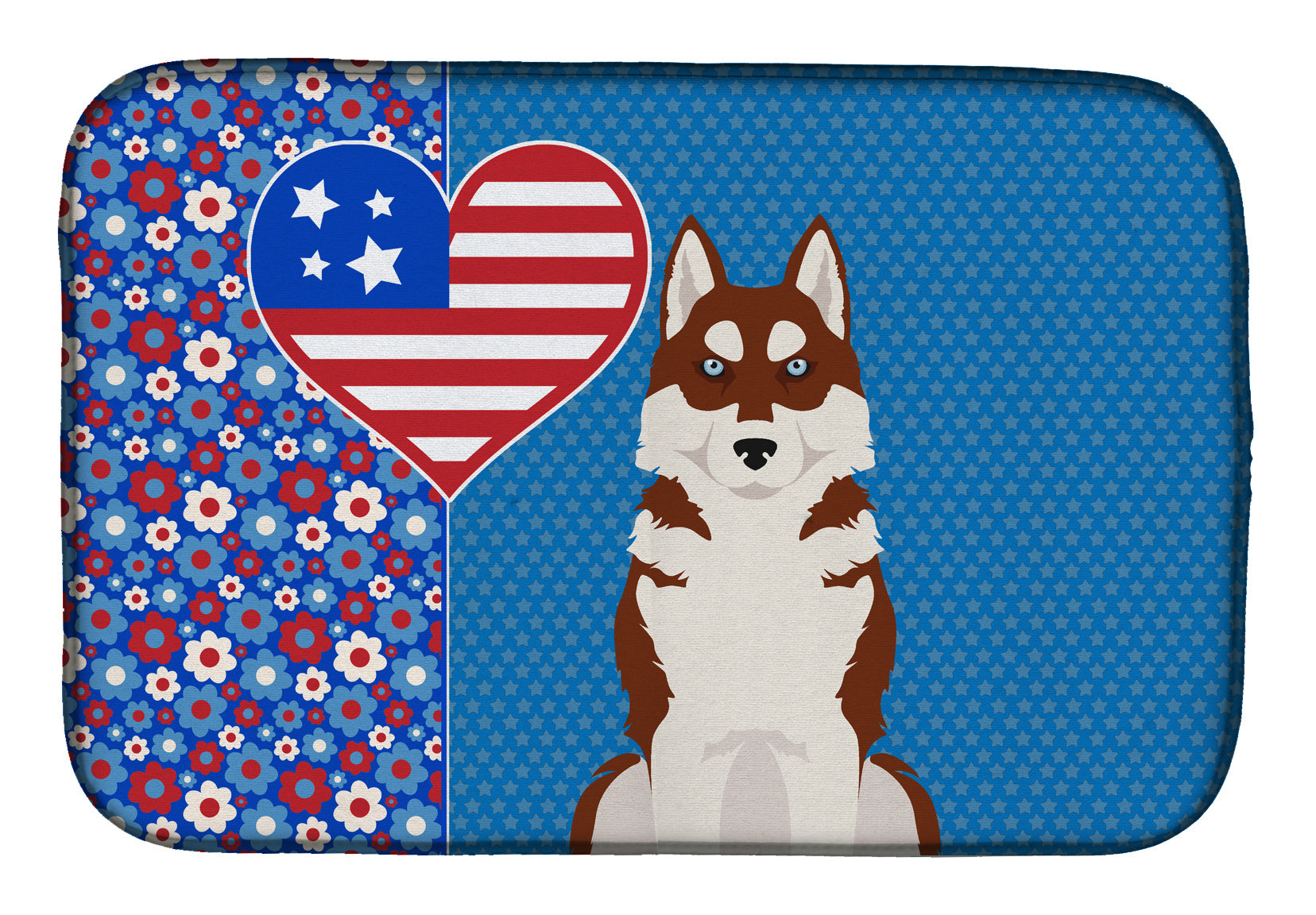 Red Siberian Husky USA American Dish Drying Mat Absorbent Dish Drying Mat Pad for Kitchen Counter Dish Drainer Mat for Countertop, 14 x 21", Multicolor