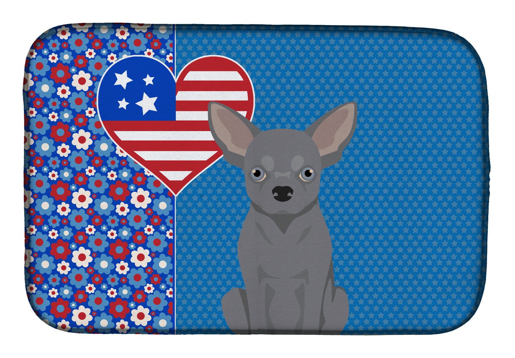 Blue Chihuahua USA American Dish Drying Mat Absorbent Dish Drying Mat Pad for Kitchen Counter Dish Drainer Mat for Countertop, 14 x 21", Multicolor