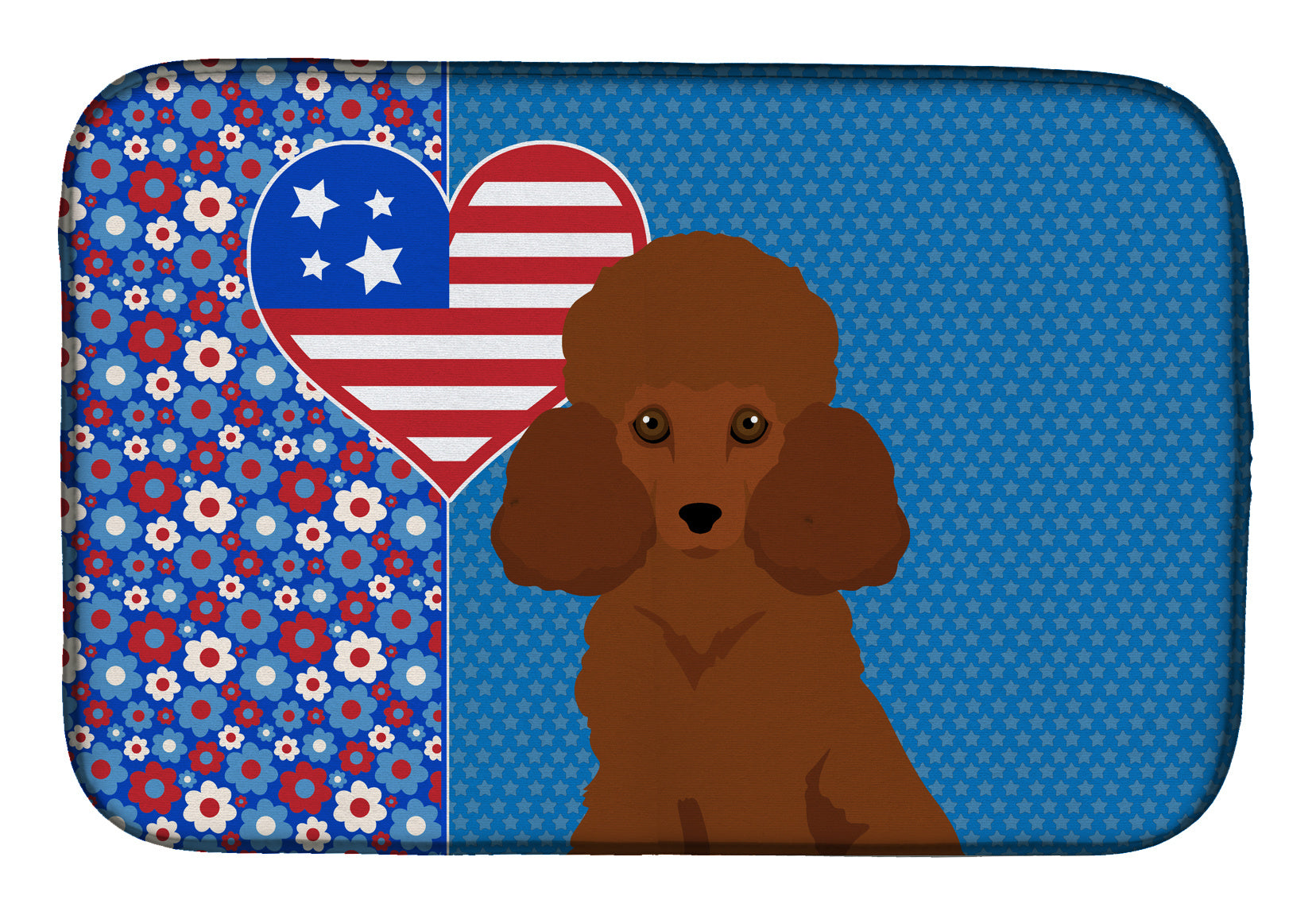 Toy Red Poodle USA American Dish Drying Mat Absorbent Dish Drying Mat Pad for Kitchen Counter Dish Drainer Mat for Countertop, 14 x 21", Multicolor