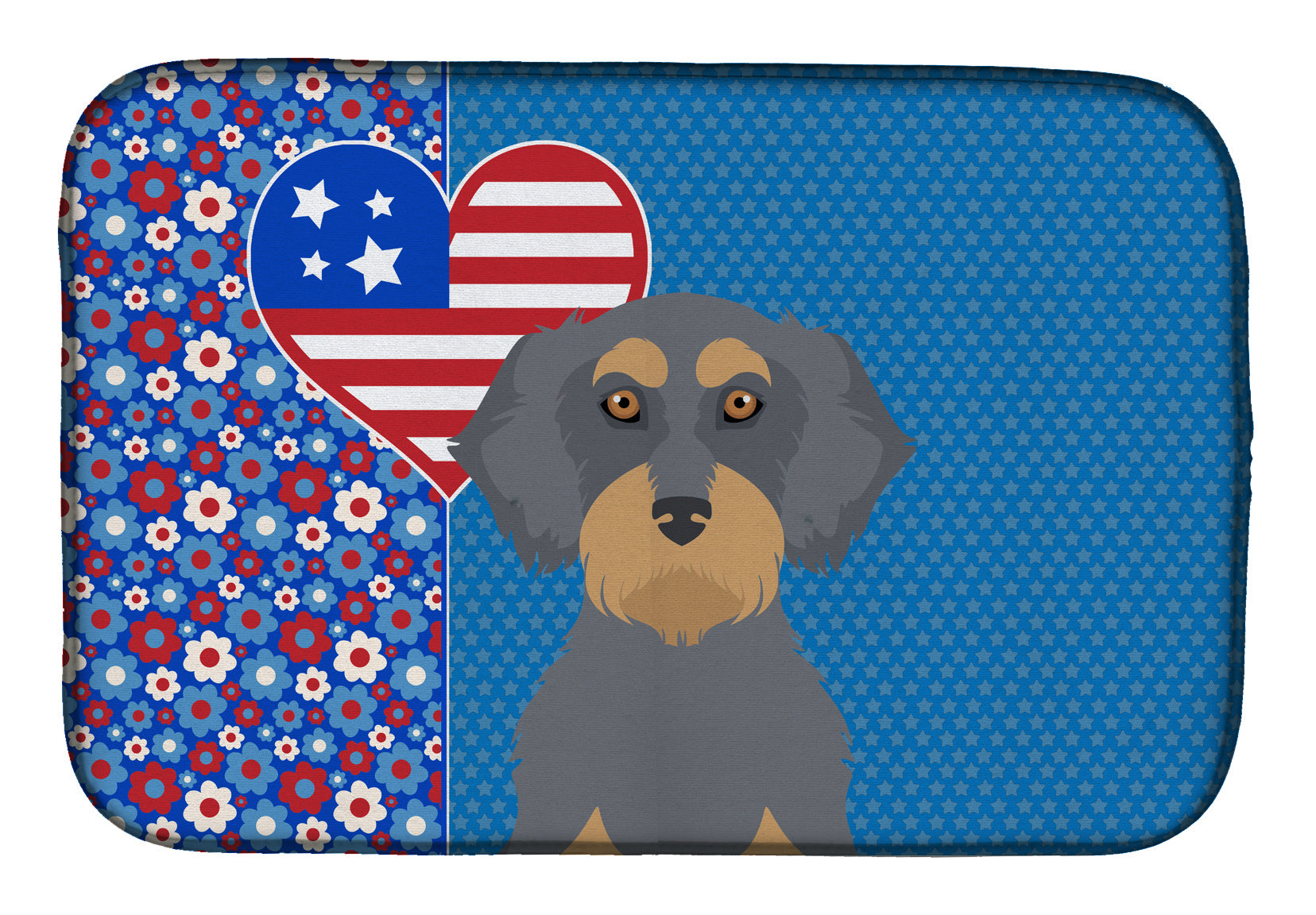 Wirehair Blue and Tan Dachshund USA American Dish Drying Mat Absorbent Dish Drying Mat Pad for Kitchen Counter Dish Drainer Mat for Countertop, 14 x 21", Multicolor