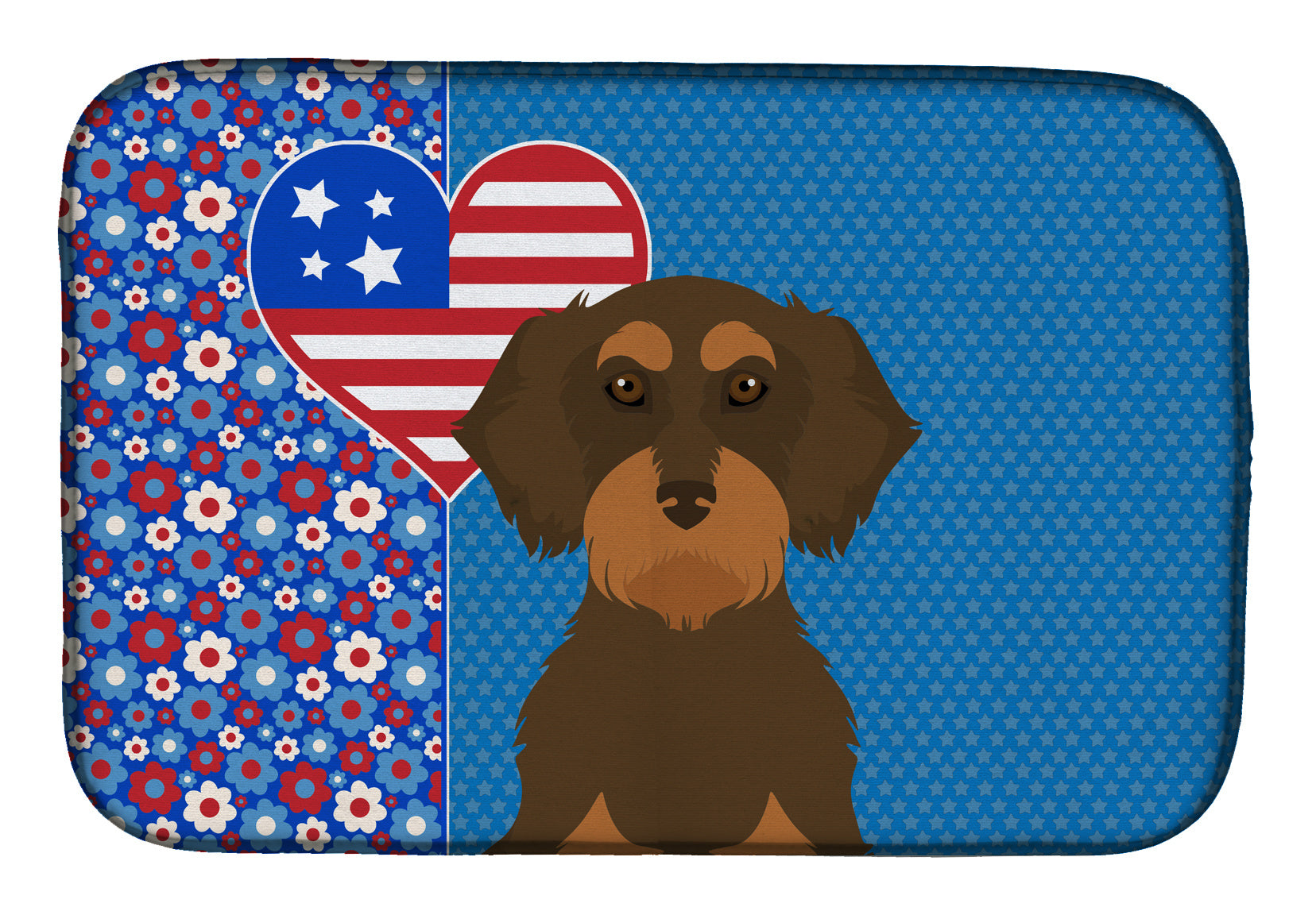 Wirehair Chocolate and Tan Dachshund USA American Dish Drying Mat Absorbent Dish Drying Mat Pad for Kitchen Counter Dish Drainer Mat for Countertop, 14 x 21", Multicolor