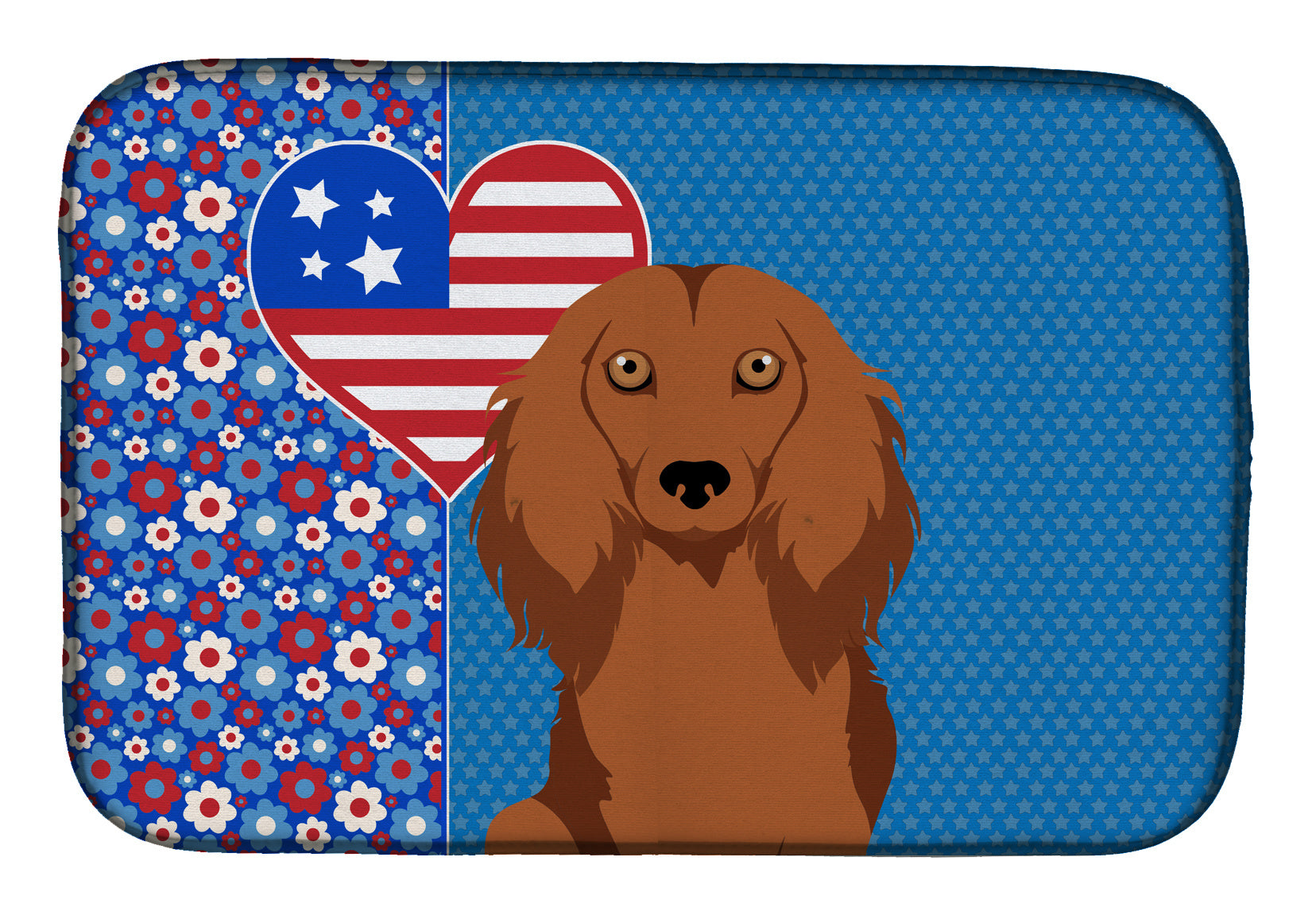 Longhair Red Dachshund USA American Dish Drying Mat Absorbent Dish Drying Mat Pad for Kitchen Counter Dish Drainer Mat for Countertop, 14 x 21", Multicolor