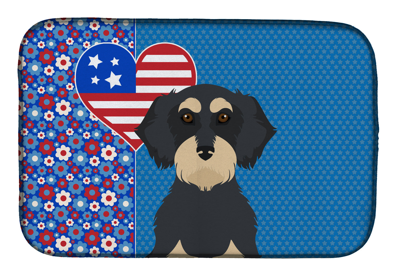 Wirehair Black and Cream Dachshund USA American Dish Drying Mat Absorbent Dish Drying Mat Pad for Kitchen Counter Dish Drainer Mat for Countertop, 14 x 21", Multicolor