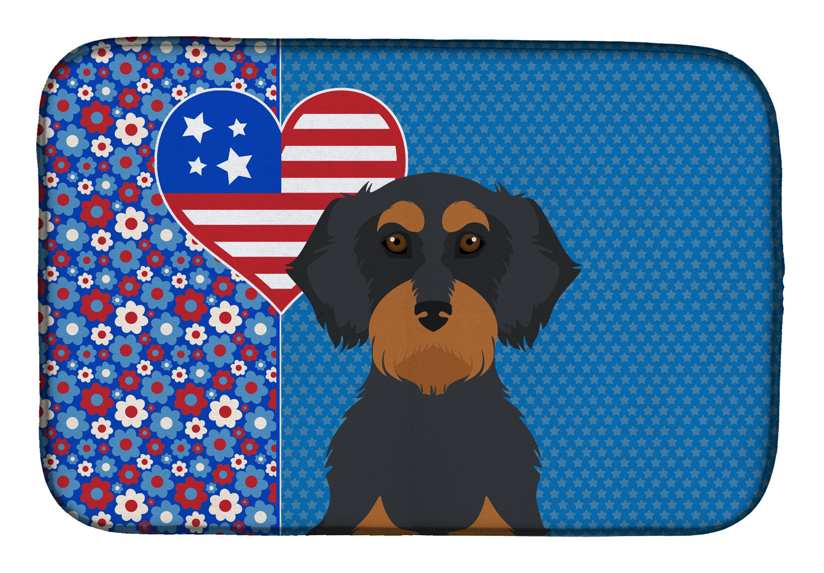 Wirehair Black and Tan Dachshund USA American Dish Drying Mat Absorbent Dish Drying Mat Pad for Kitchen Counter Dish Drainer Mat for Countertop, 14 x 21", Multicolor