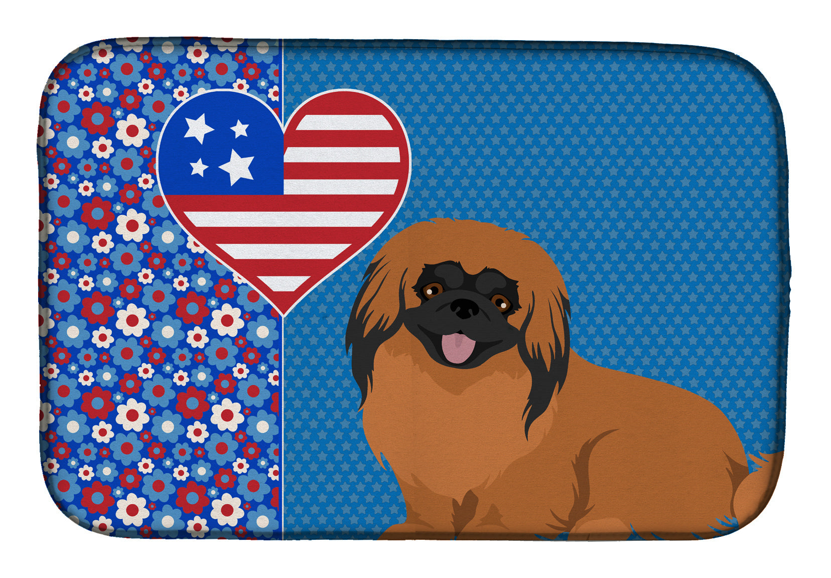 Red Pekingese USA American Dish Drying Mat Absorbent Dish Drying Mat Pad for Kitchen Counter Dish Drainer Mat for Countertop, 14 x 21", Multicolor