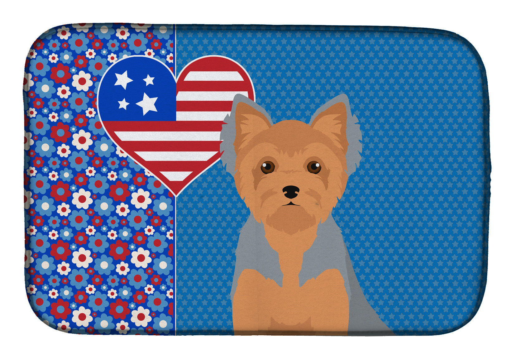 Blue and Tan Puppy Cut Yorkshire Terrier USA American Dish Drying Mat Absorbent Dish Drying Mat Pad for Kitchen Counter Dish Drainer Mat for Countertop, 14 x 21", Multicolor