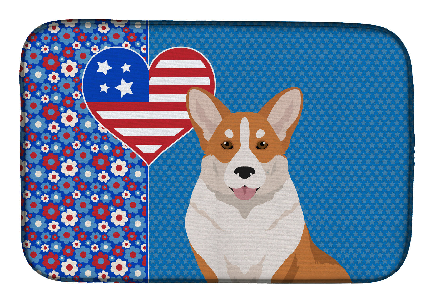 Red Cardigan Corgi USA American Dish Drying Mat Absorbent Dish Drying Mat Pad for Kitchen Counter Dish Drainer Mat for Countertop, 14 x 21", Multicolor