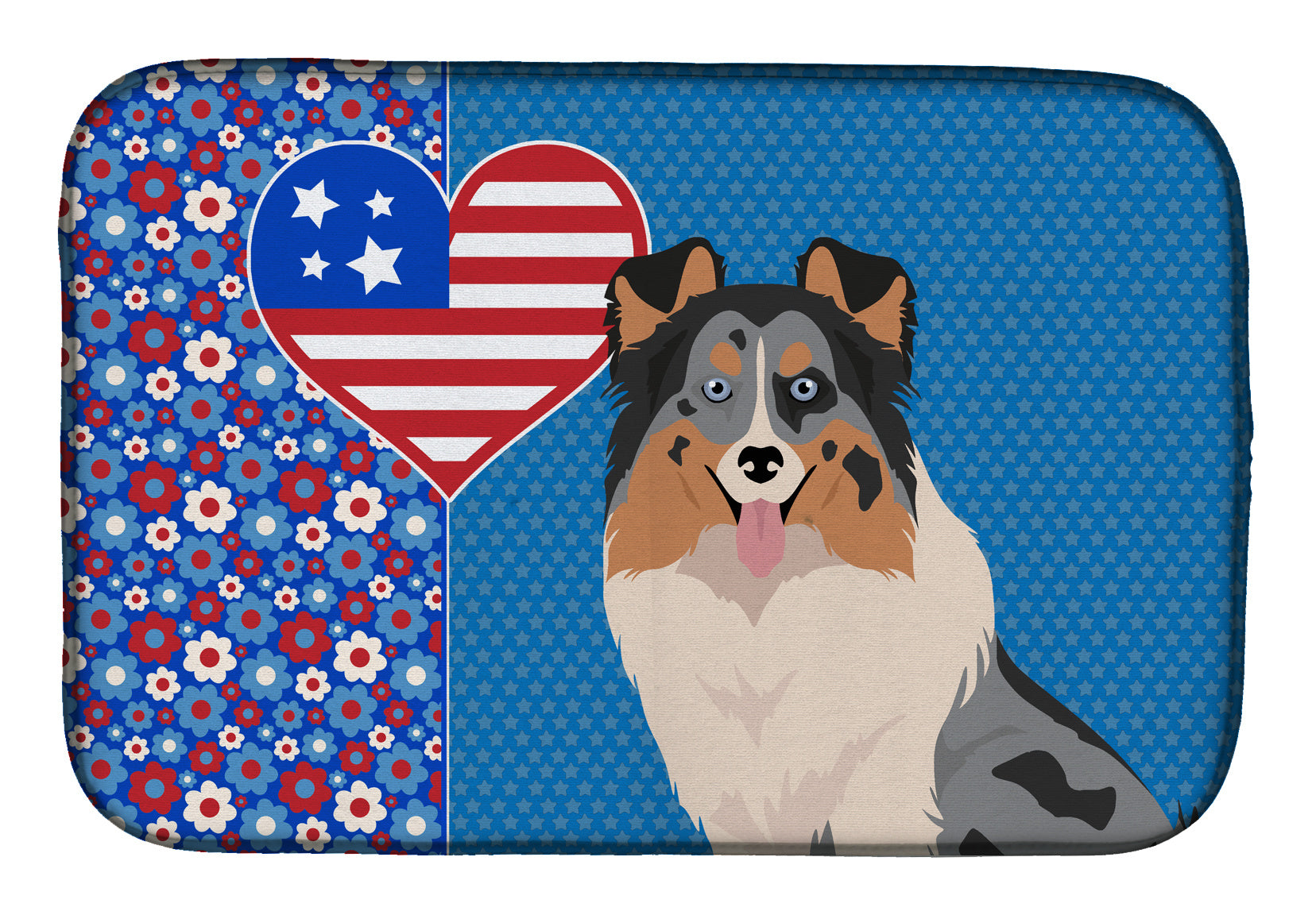 Blue Merle Sheltie USA American Dish Drying Mat Absorbent Dish Drying Mat Pad for Kitchen Counter Dish Drainer Mat for Countertop, 14 x 21", Multicolor