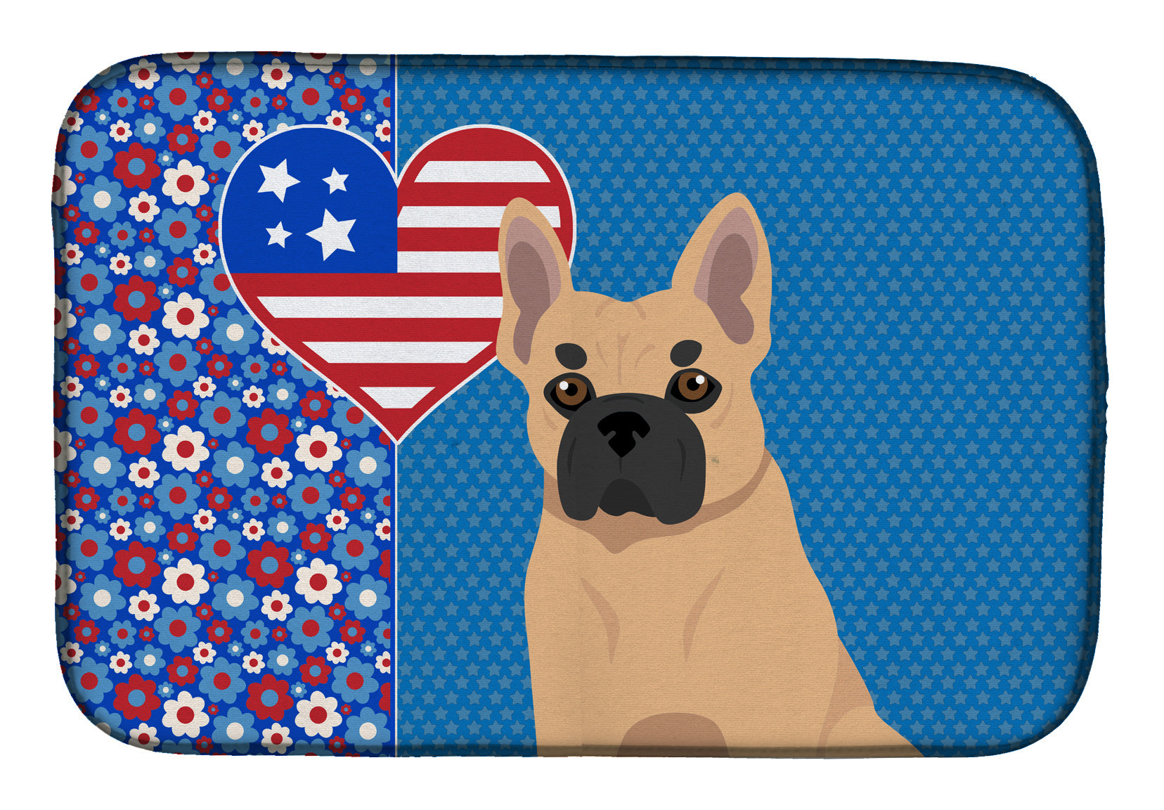 Fawn French Bulldog USA American Dish Drying Mat Absorbent Dish Drying Mat Pad for Kitchen Counter Dish Drainer Mat for Countertop, 14 x 21", Multicolor