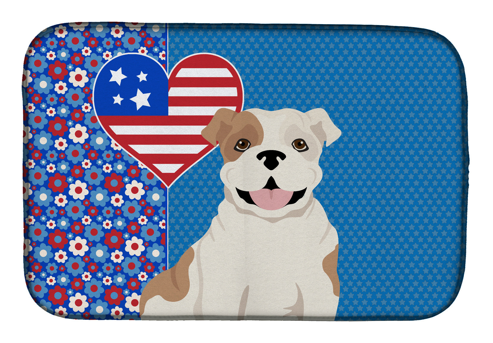 Piebald English Bulldog USA American Dish Drying Mat Absorbent Dish Drying Mat Pad for Kitchen Counter Dish Drainer Mat for Countertop, 14 x 21", Multicolor