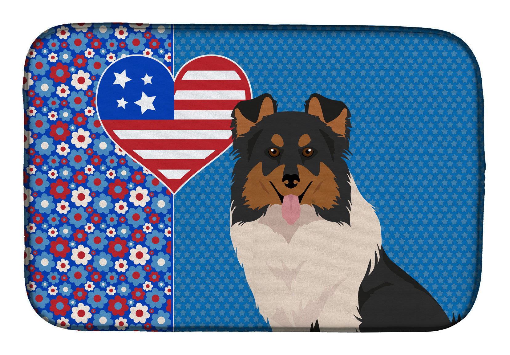 Tricolor Sheltie USA American Dish Drying Mat Absorbent Dish Drying Mat Pad for Kitchen Counter Dish Drainer Mat for Countertop, 14 x 21", Multicolor