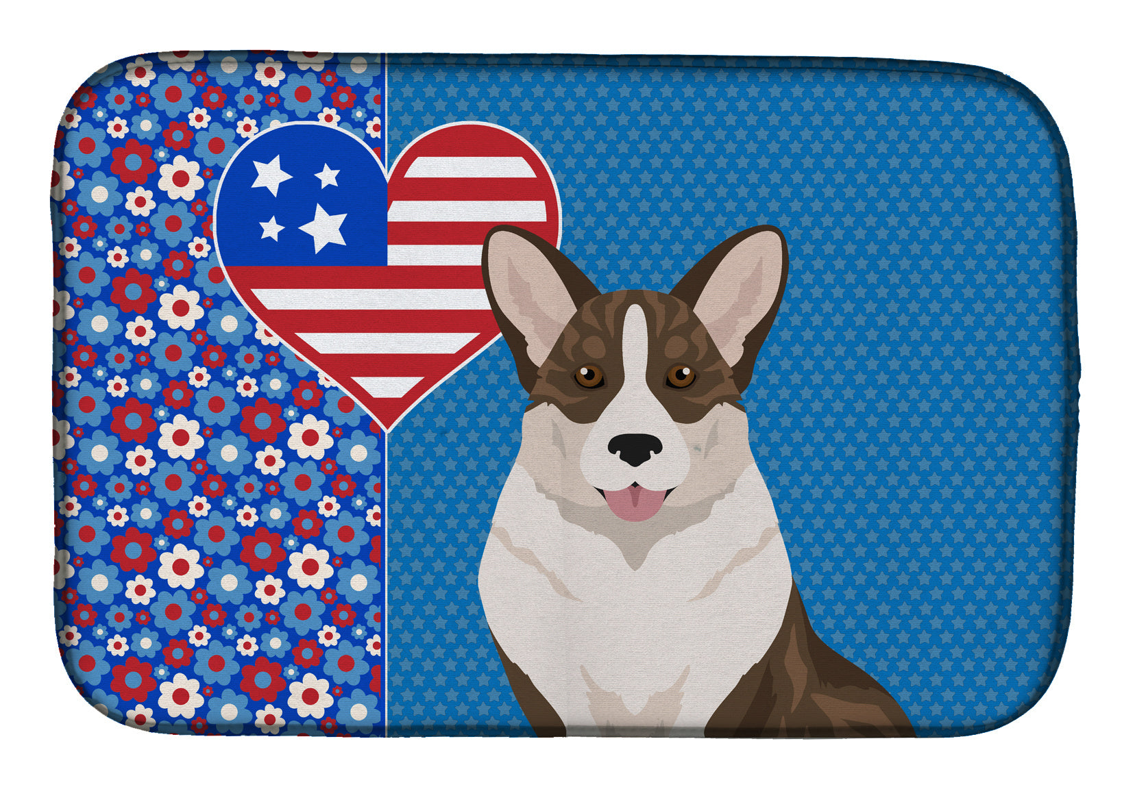 Brindle Cardigan Corgi USA American Dish Drying Mat Absorbent Dish Drying Mat Pad for Kitchen Counter Dish Drainer Mat for Countertop, 14 x 21", Multicolor