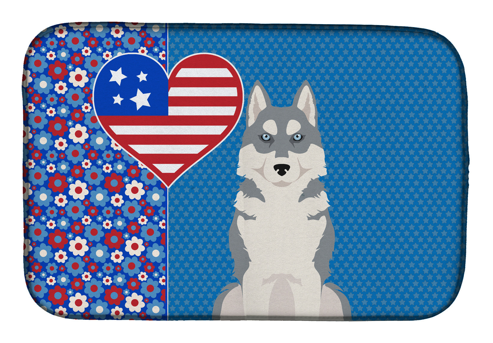 Grey Siberian Husky USA American Dish Drying Mat Absorbent Dish Drying Mat Pad for Kitchen Counter Dish Drainer Mat for Countertop, 14 x 21", Multicolor