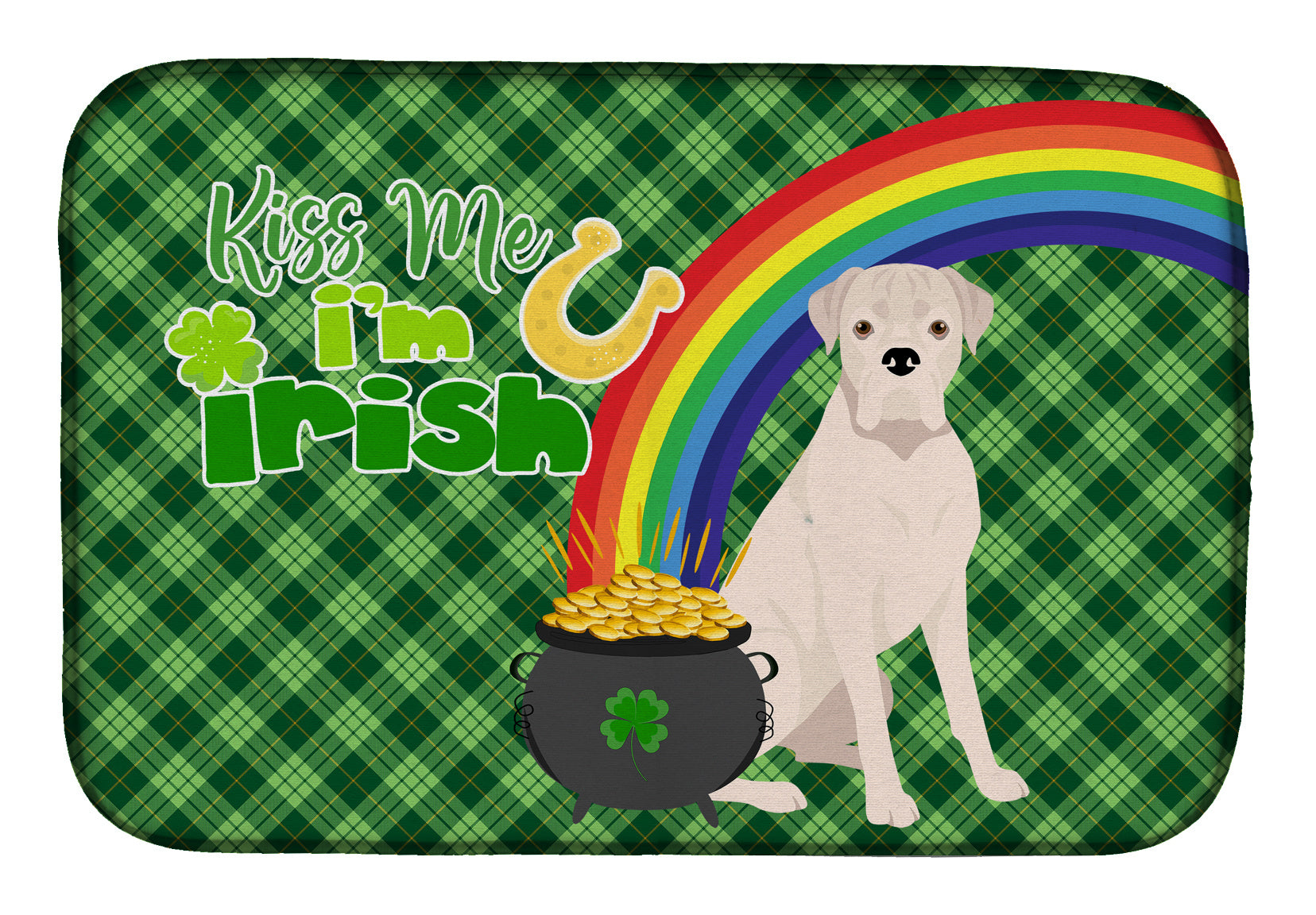 NEW Natural Eared White Boxer St. Patrick's Day Dish Drying Mat Absorbent Dish Drying Mat Pad for Kitchen Counter Dish Drainer Mat for Countertop, 14 x 21", Multicolor