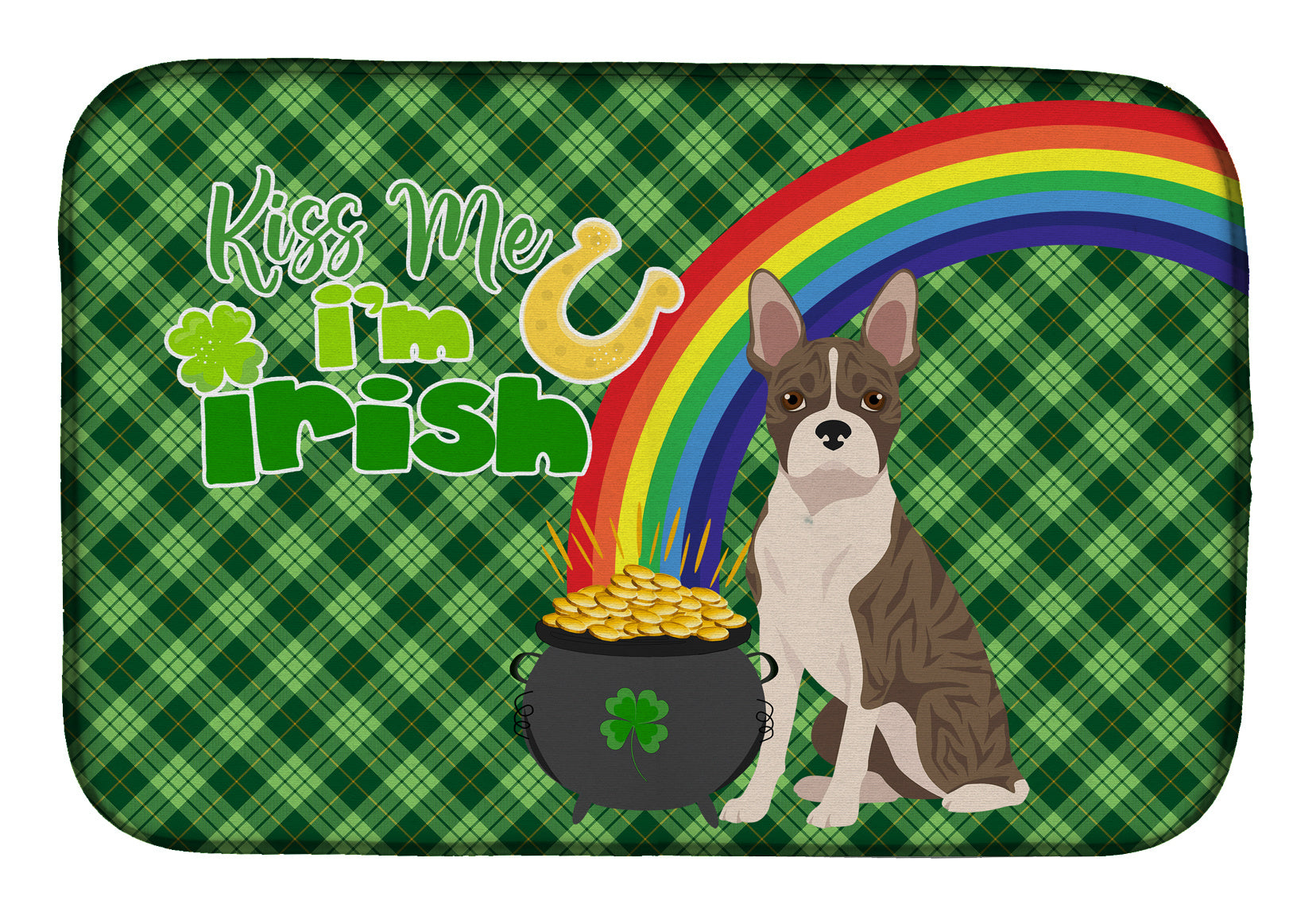 NEW Brindle Boston Terrier St. Patrick's Day Dish Drying Mat Absorbent Dish Drying Mat Pad for Kitchen Counter Dish Drainer Mat for Countertop, 14 x 21", Multicolor