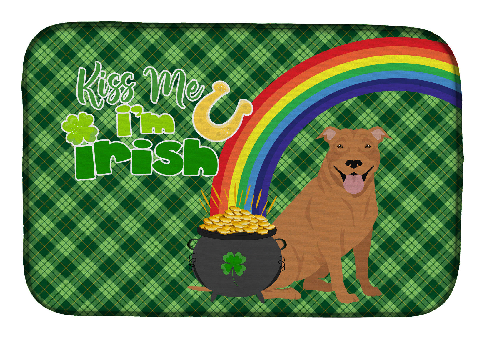 NEW Red Pit Bull Terrier St. Patrick's Day Dish Drying Mat Absorbent Dish Drying Mat Pad for Kitchen Counter Dish Drainer Mat for Countertop, 14 x 21", Multicolor