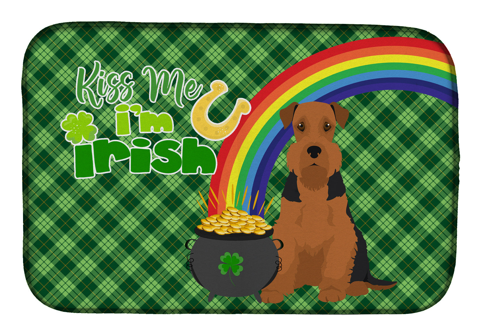 NEW Black and Tan Airedale Terrier St. Patrick's Day Dish Drying Mat Absorbent Dish Drying Mat Pad for Kitchen Counter Dish Drainer Mat for Countertop, 14 x 21", Multicolor