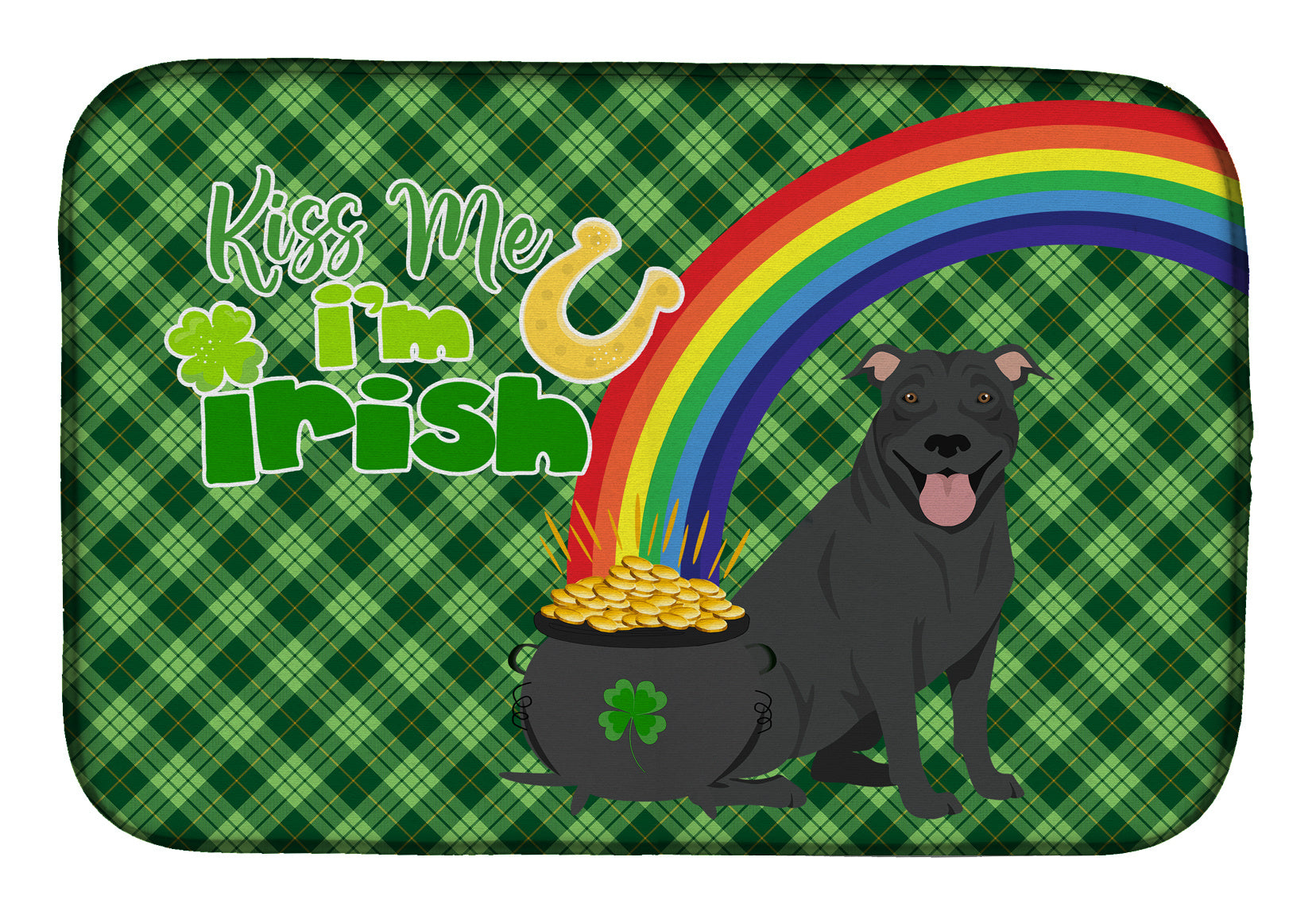 NEW Black Pit Bull Terrier St. Patrick's Day Dish Drying Mat Absorbent Dish Drying Mat Pad for Kitchen Counter Dish Drainer Mat for Countertop, 14 x 21", Multicolor