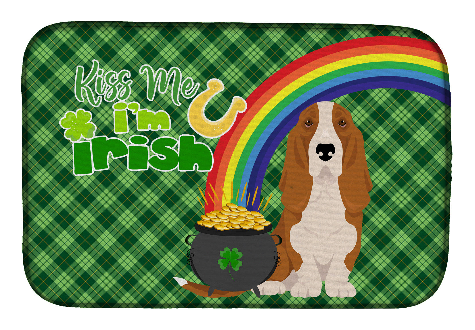 NEW Red and White Tricolor Basset Hound St. Patrick's Day Dish Drying Mat Absorbent Dish Drying Mat Pad for Kitchen Counter Dish Drainer Mat for Countertop, 14 x 21", Multicolor