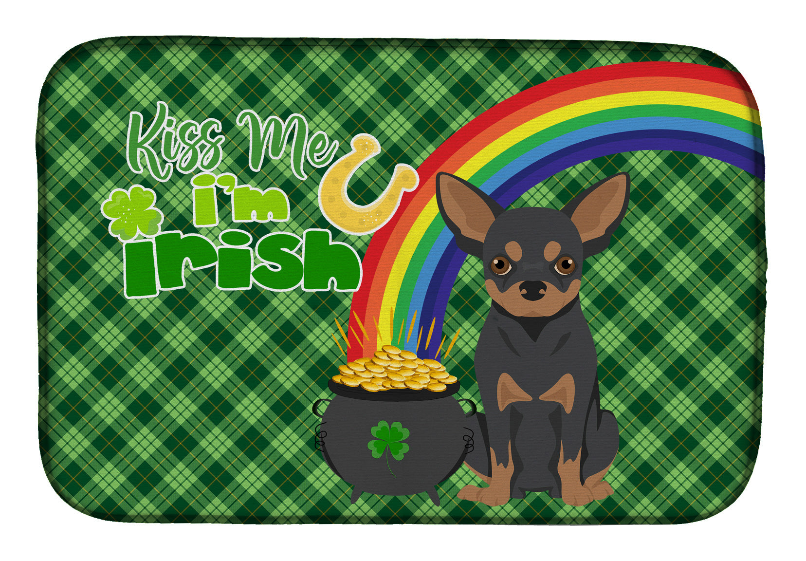 NEW Black and Tan Chihuahua St. Patrick's Day Dish Drying Mat Absorbent Dish Drying Mat Pad for Kitchen Counter Dish Drainer Mat for Countertop, 14 x 21", Multicolor