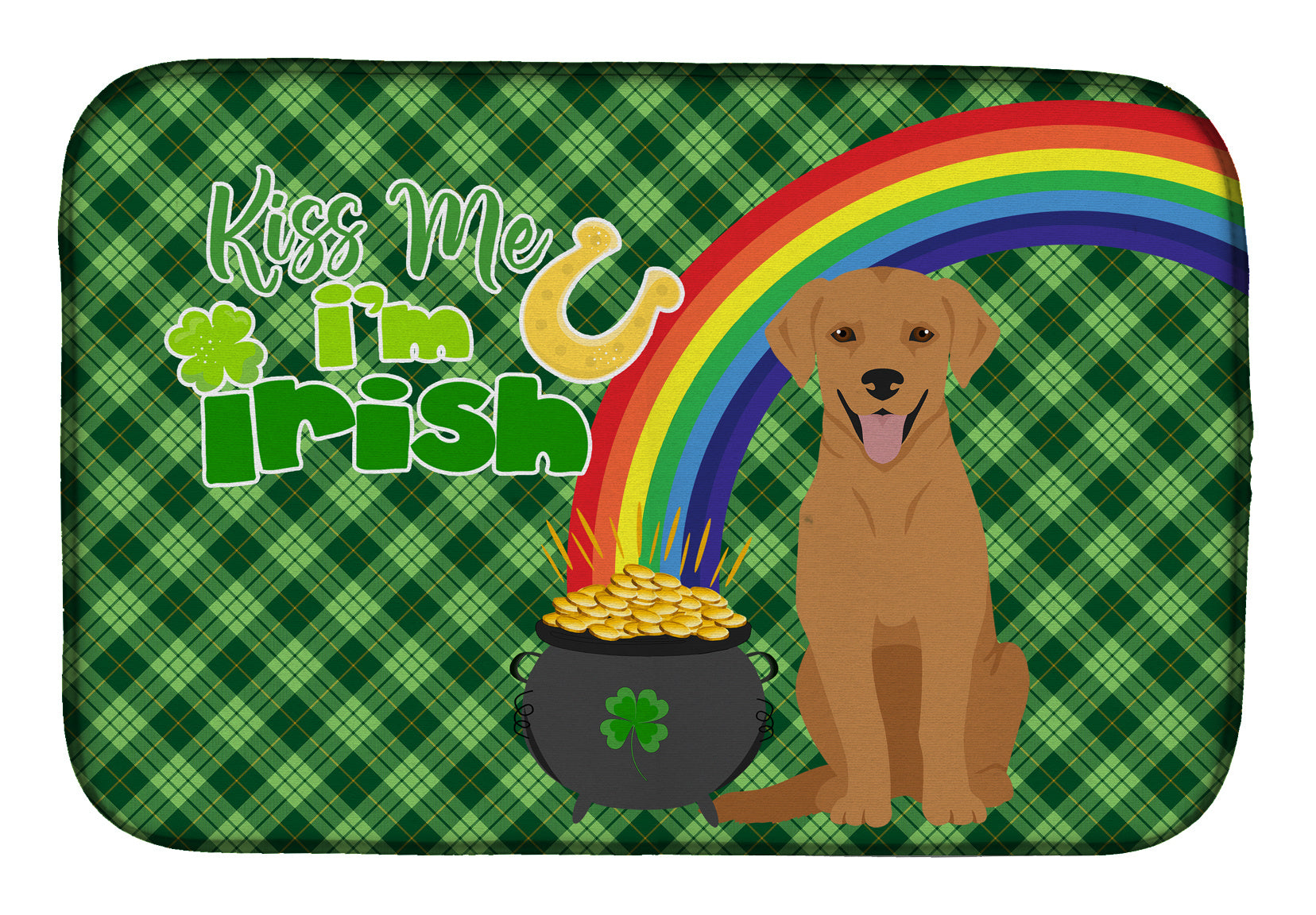 NEW Red Fox Labrador Retriever St. Patrick's Day Dish Drying Mat Absorbent Dish Drying Mat Pad for Kitchen Counter Dish Drainer Mat for Countertop, 14 x 21", Multicolor