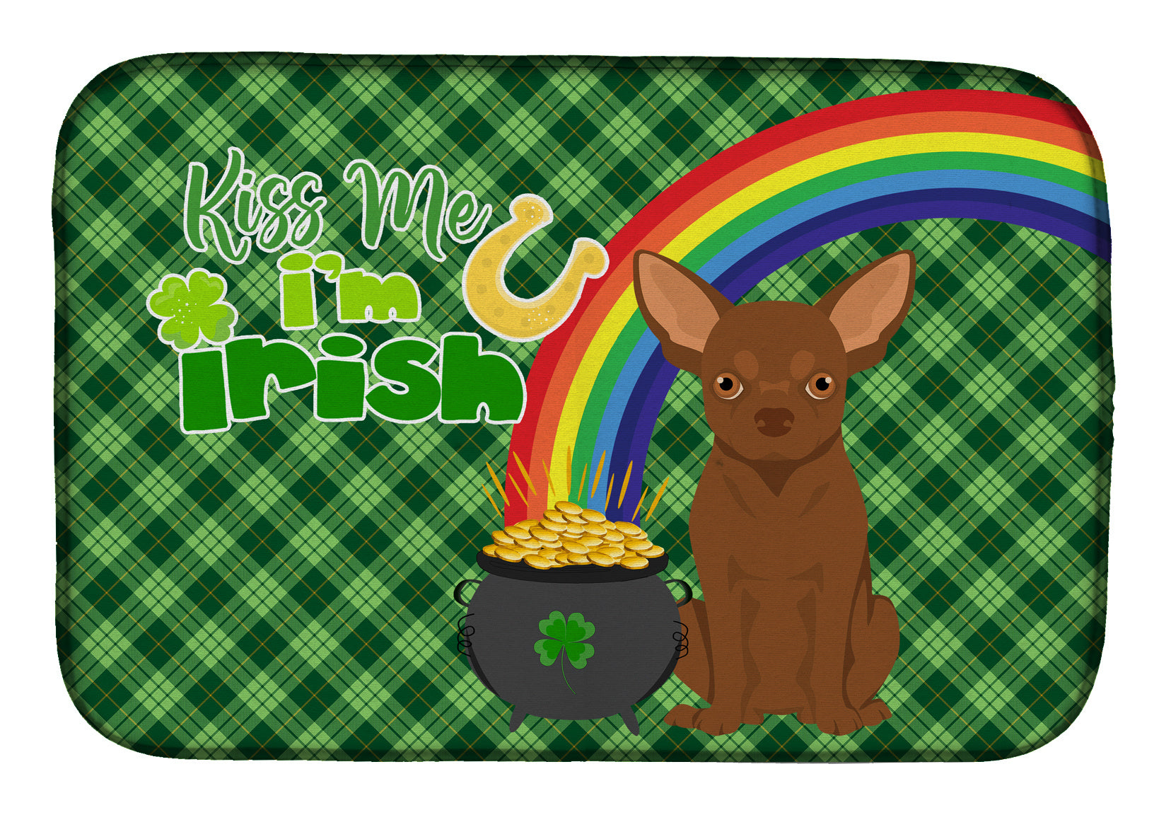 NEW Chocolate Chihuahua St. Patrick's Day Dish Drying Mat Absorbent Dish Drying Mat Pad for Kitchen Counter Dish Drainer Mat for Countertop, 14 x 21", Multicolor