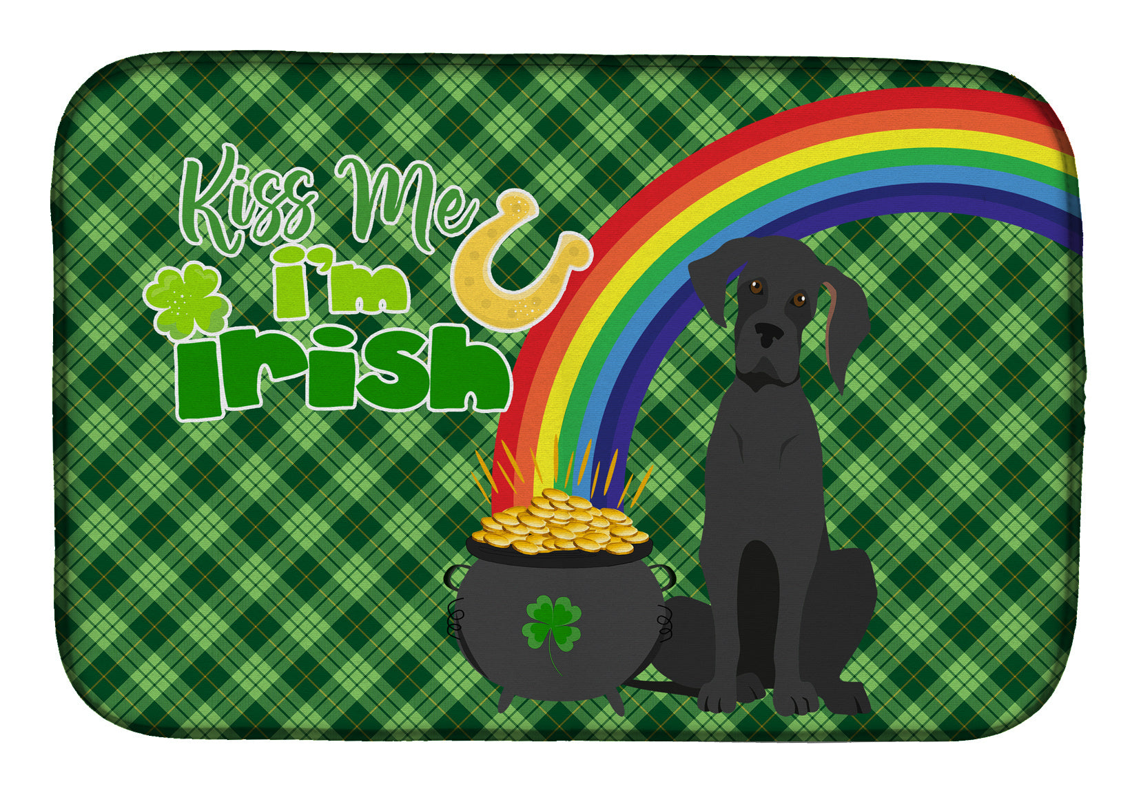 NEW Black Great Dane St. Patrick's Day Dish Drying Mat Absorbent Dish Drying Mat Pad for Kitchen Counter Dish Drainer Mat for Countertop, 14 x 21", Multicolor