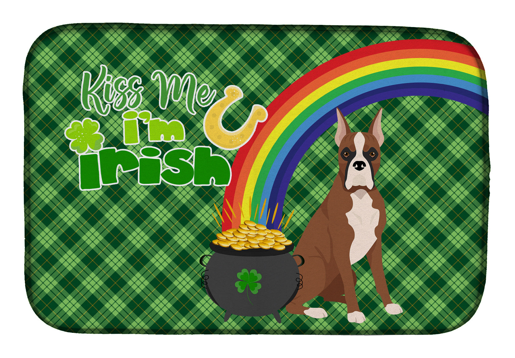 NEW Red Fawn Boxer St. Patrick's Day Dish Drying Mat Absorbent Dish Drying Mat Pad for Kitchen Counter Dish Drainer Mat for Countertop, 14 x 21", Multicolor