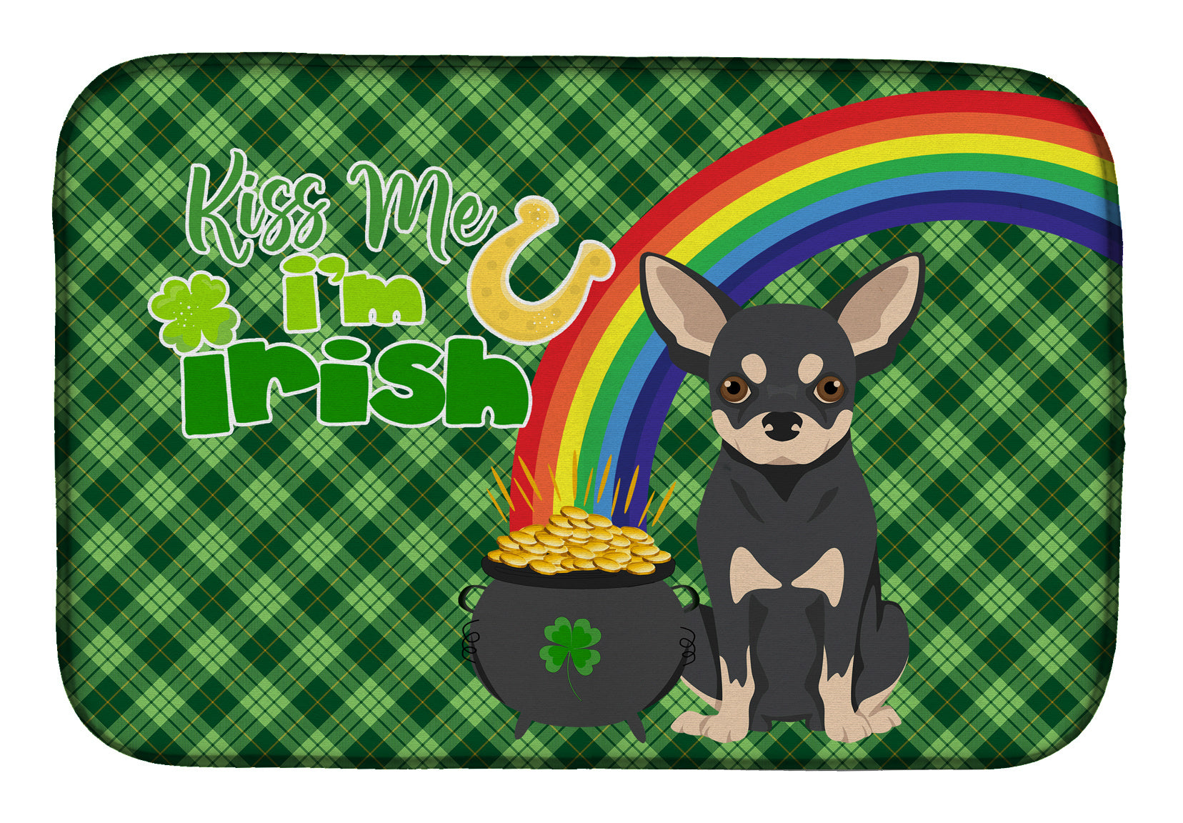 NEW Black and Cream Chihuahua St. Patrick's Day Dish Drying Mat Absorbent Dish Drying Mat Pad for Kitchen Counter Dish Drainer Mat for Countertop, 14 x 21", Multicolor