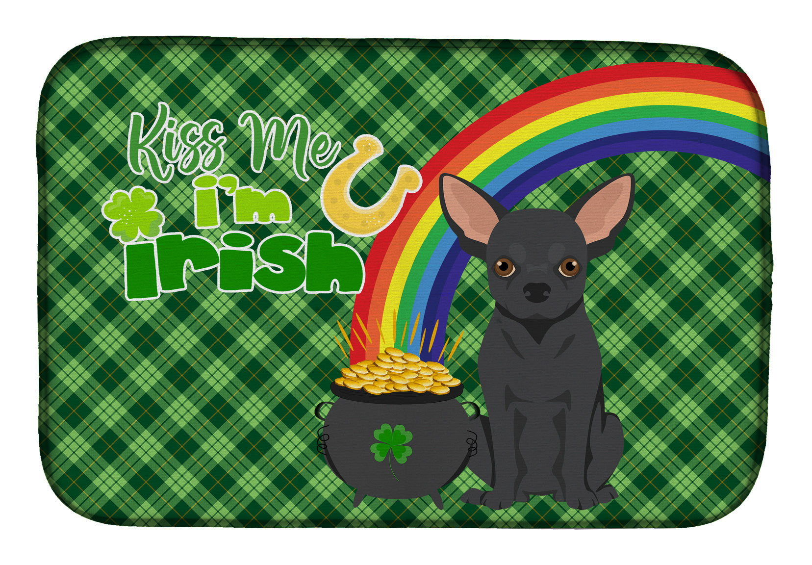 NEW Black Chihuahua St. Patrick's Day Dish Drying Mat Absorbent Dish Drying Mat Pad for Kitchen Counter Dish Drainer Mat for Countertop, 14 x 21", Multicolor