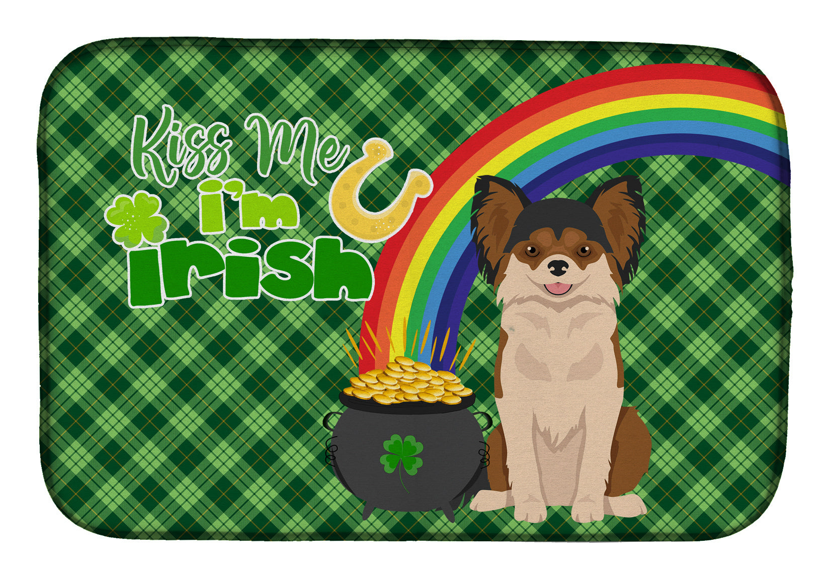 NEW Longhaired Black and Red Chihuahua St. Patrick's Day Dish Drying Mat Absorbent Dish Drying Mat Pad for Kitchen Counter Dish Drainer Mat for Countertop, 14 x 21", Multicolor