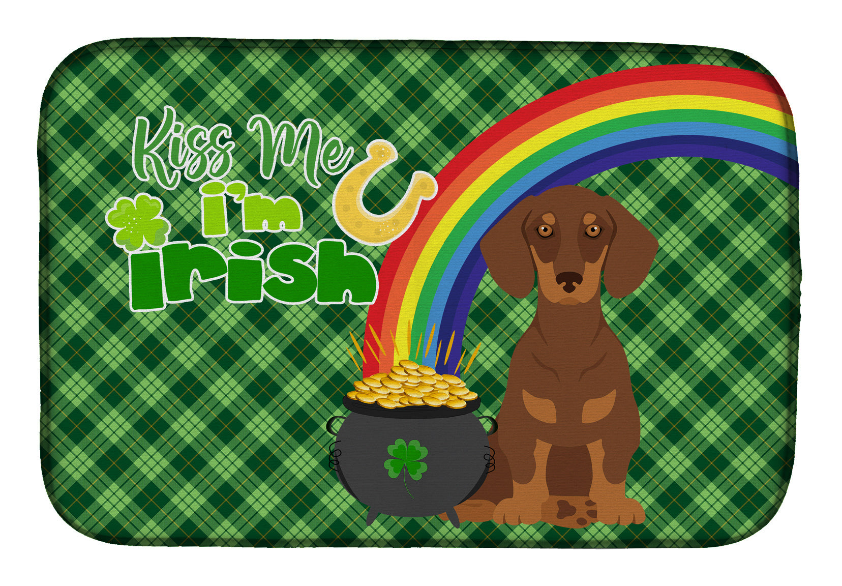 NEW Chocolate and Tan Dachshund St. Patrick's Day Dish Drying Mat Absorbent Dish Drying Mat Pad for Kitchen Counter Dish Drainer Mat for Countertop, 14 x 21", Multicolor