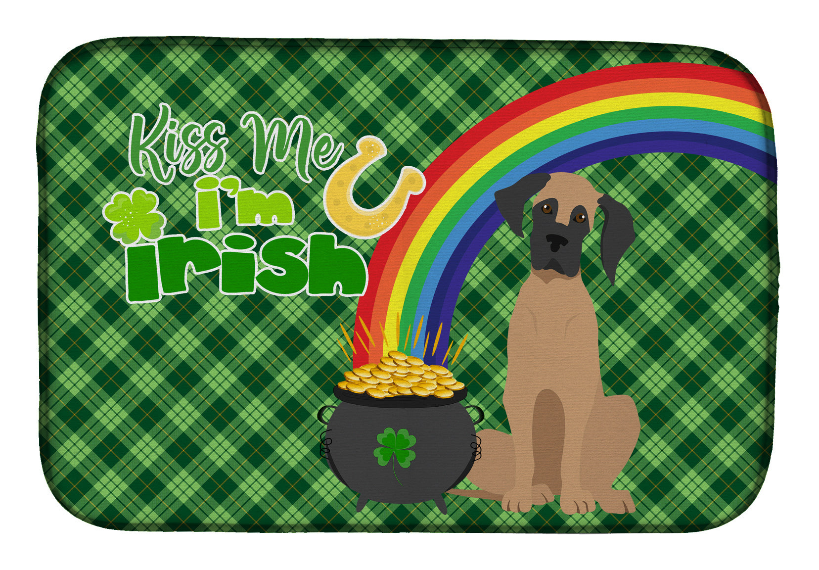 NEW Fawn Great Dane St. Patrick's Day Dish Drying Mat Absorbent Dish Drying Mat Pad for Kitchen Counter Dish Drainer Mat for Countertop, 14 x 21", Multicolor