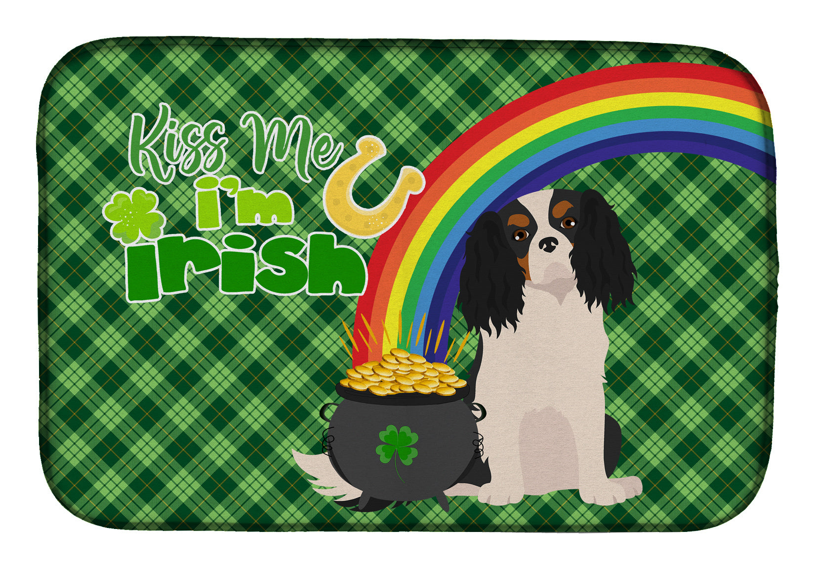 NEW Tricolor Cavalier Spaniel St. Patrick's Day Dish Drying Mat Absorbent Dish Drying Mat Pad for Kitchen Counter Dish Drainer Mat for Countertop, 14 x 21", Multicolor