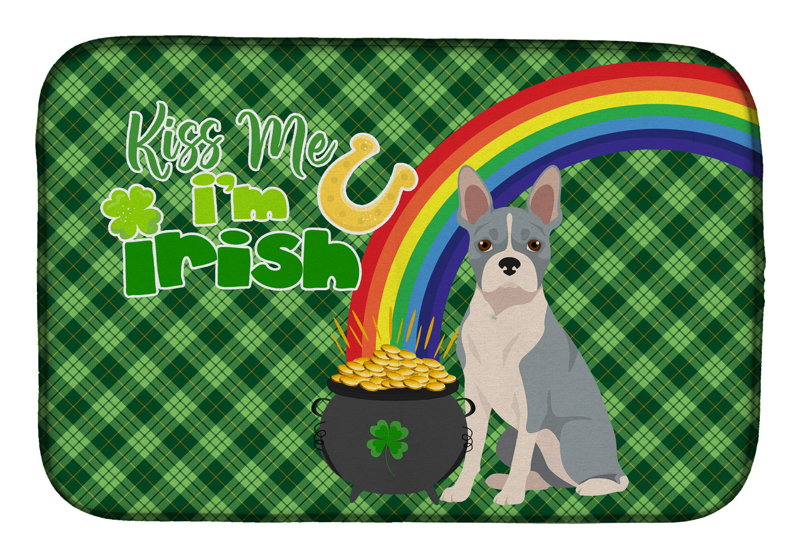 NEW Blue Boston Terrier St. Patrick's Day Dish Drying Mat Absorbent Dish Drying Mat Pad for Kitchen Counter Dish Drainer Mat for Countertop, 14 x 21", Multicolor