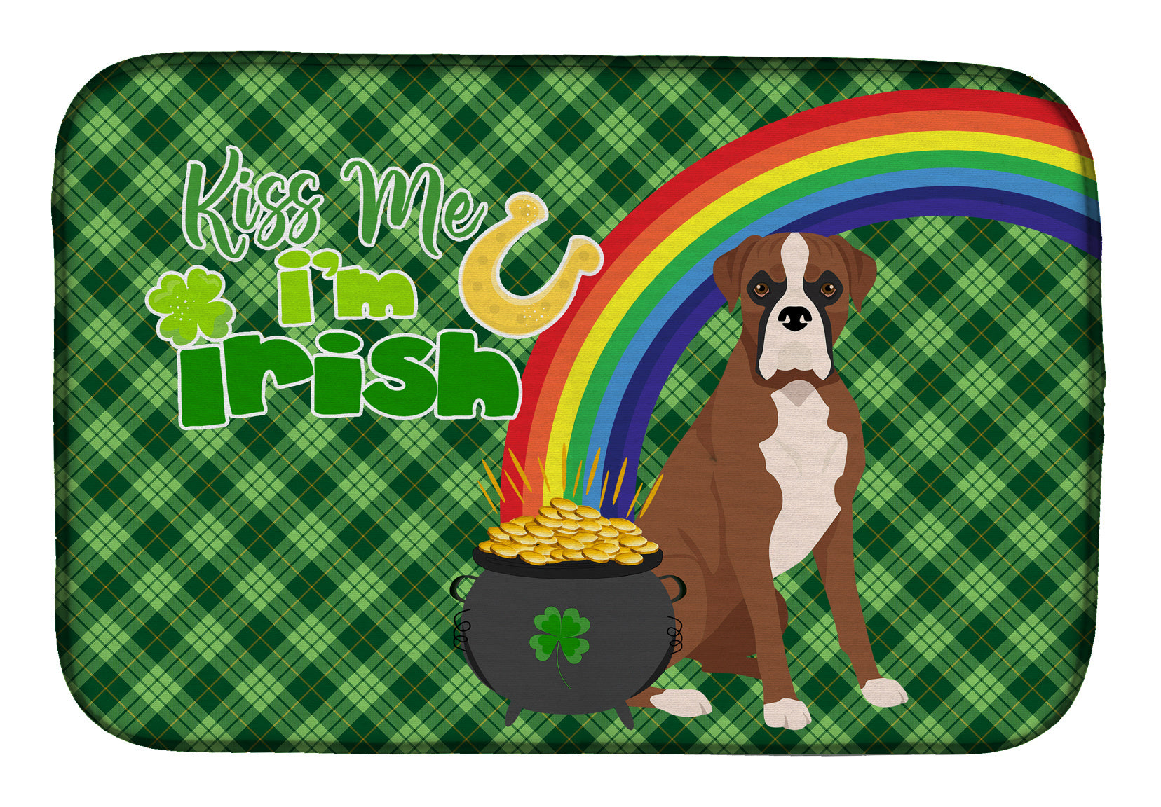 NEW Natural Eared Red Fawn Boxer St. Patrick's Day Dish Drying Mat Absorbent Dish Drying Mat Pad for Kitchen Counter Dish Drainer Mat for Countertop, 14 x 21", Multicolor