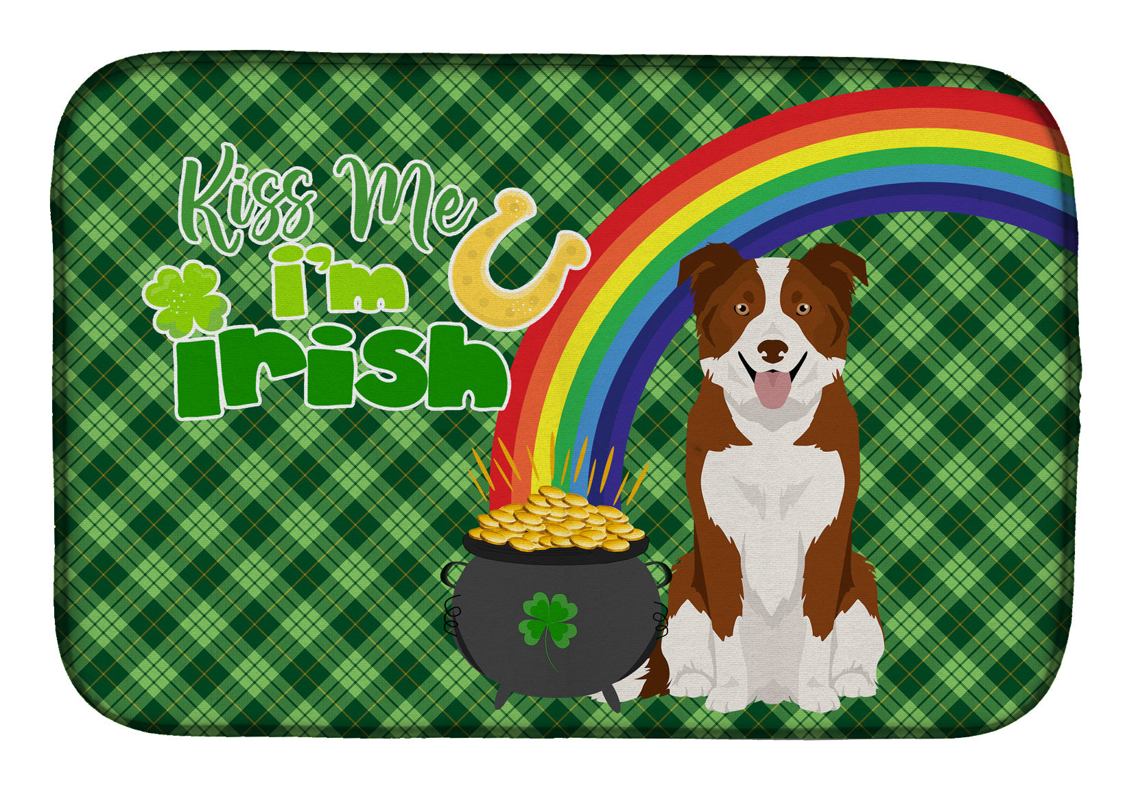 NEW Red and White Border Collie St. Patrick's Day Dish Drying Mat Absorbent Dish Drying Mat Pad for Kitchen Counter Dish Drainer Mat for Countertop, 14 x 21", Multicolor