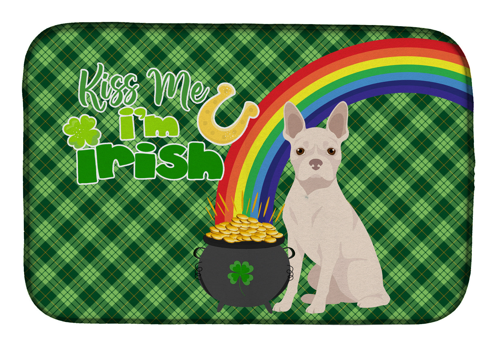 NEW White Boston Terrier St. Patrick's Day Dish Drying Mat Absorbent Dish Drying Mat Pad for Kitchen Counter Dish Drainer Mat for Countertop, 14 x 21", Multicolor