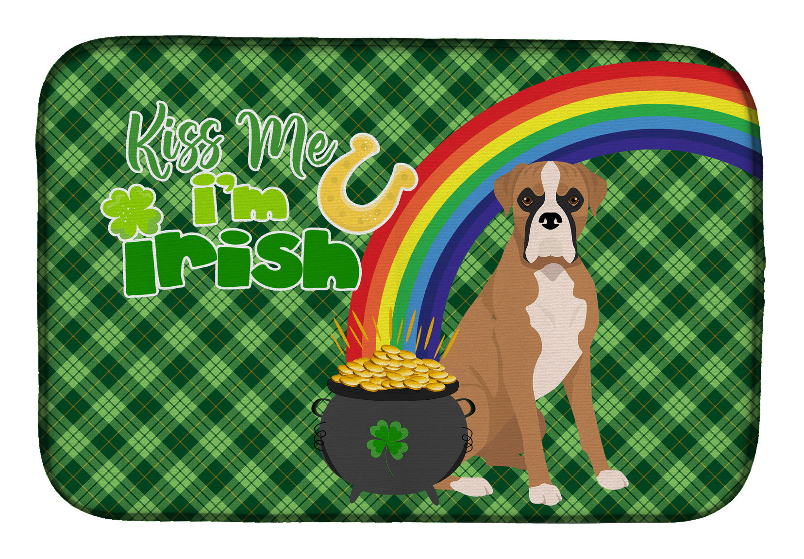 NEW Natural Eared Fawn Boxer St. Patrick's Day Dish Drying Mat Absorbent Dish Drying Mat Pad for Kitchen Counter Dish Drainer Mat for Countertop, 14 x 21", Multicolor