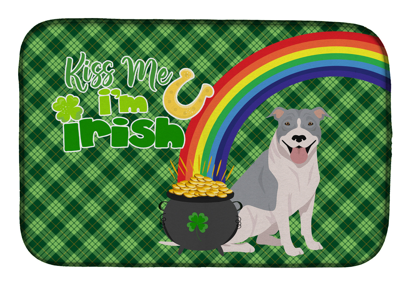 NEW Blue and White Pit Bull Terrier St. Patrick's Day Dish Drying Mat Absorbent Dish Drying Mat Pad for Kitchen Counter Dish Drainer Mat for Countertop, 14 x 21", Multicolor