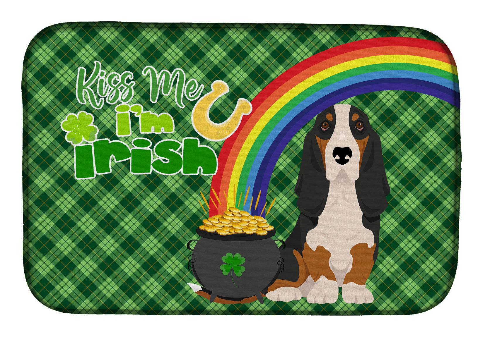 NEW Black Tricolor Basset Hound St. Patrick's Day Dish Drying Mat Absorbent Dish Drying Mat Pad for Kitchen Counter Dish Drainer Mat for Countertop, 14 x 21", Multicolor